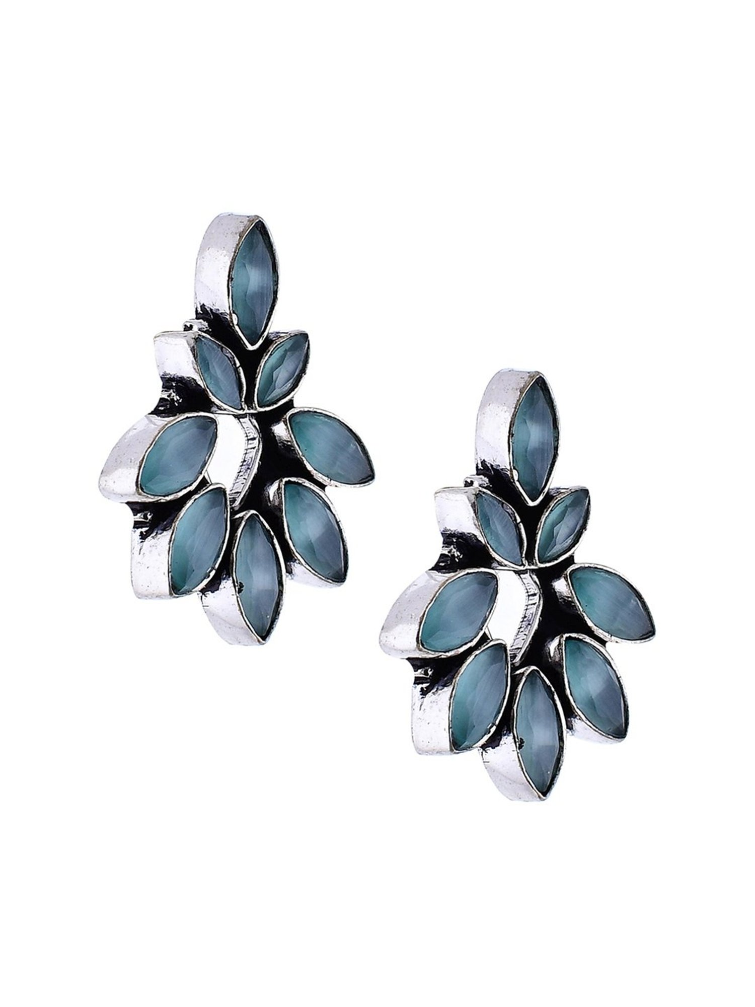 Imli Street Green Silver Tone Stone-Studded Handcrafted Stud Earrings
