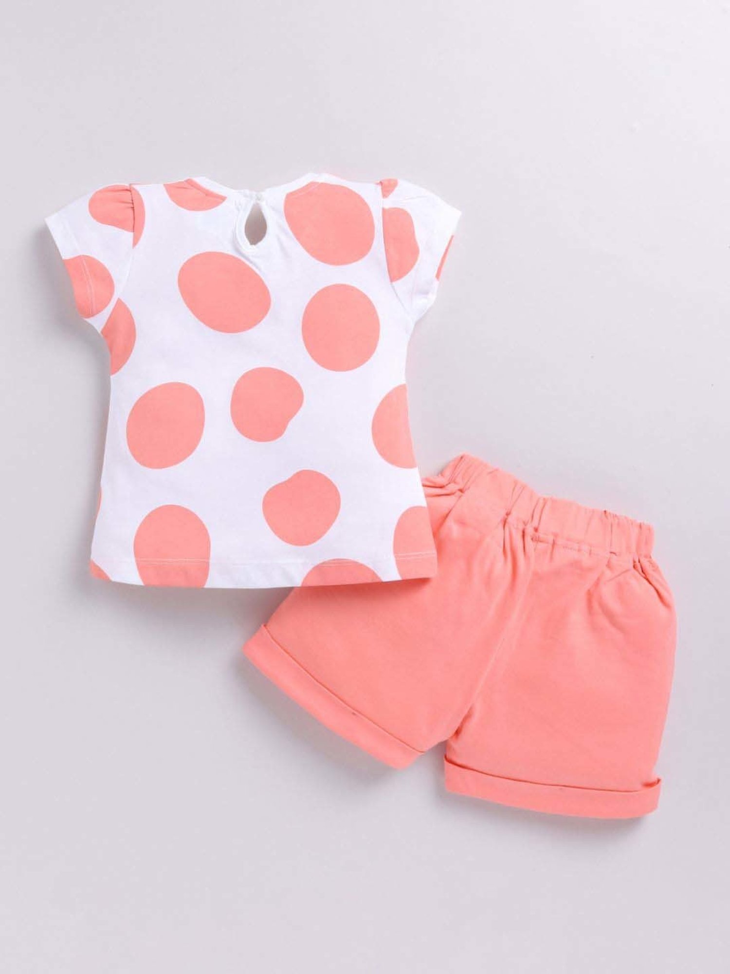 ANNIE Girls Peach & White Cotton Printed Top & Short sets