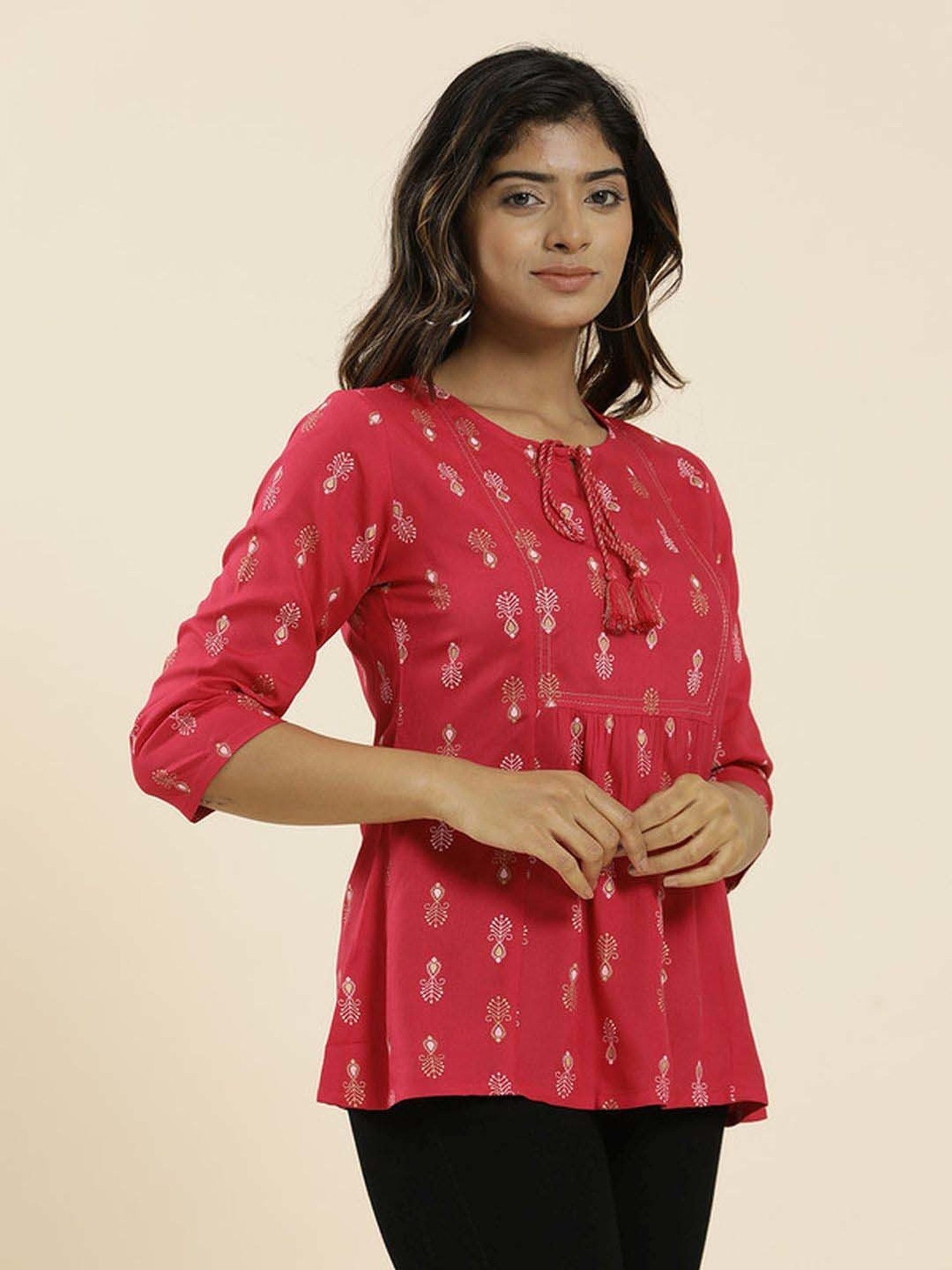 Jaipur Kurti Fuchsia Printed Top