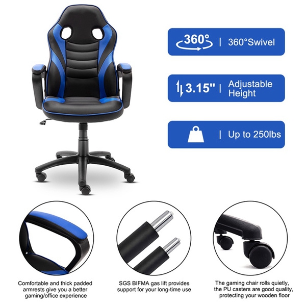 HOMEMAXS Gaming Chair - Ergonomic Office Chair for Adults, Adjustable Swivel PU Computer Chair, High Back Desk Chair with Lumbar Support, Black and White