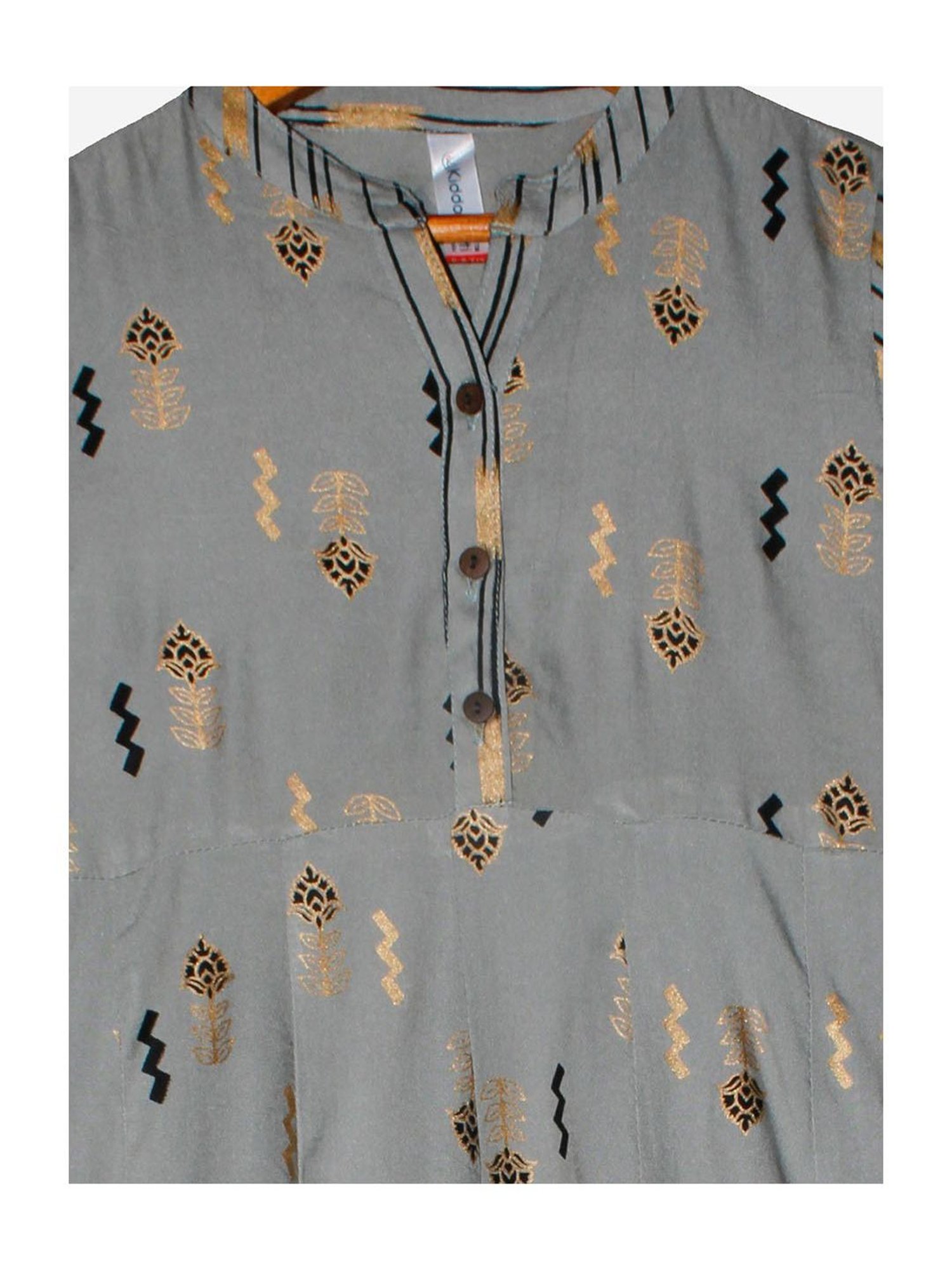 Kiddopanti Kids Grey Printed Full Sleeves Kurta