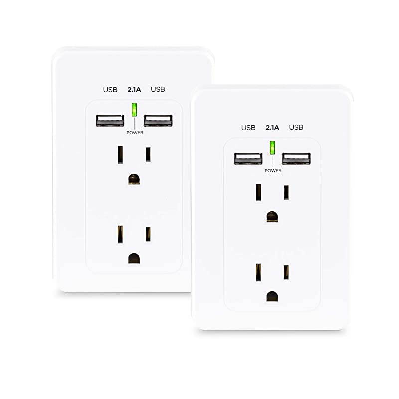 MP18HO007 Power Wall Tap 2 Outlets 2 USB Charge Ports 2Pack