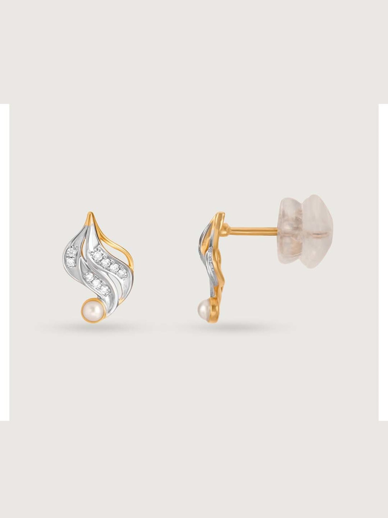 Mia by Tanishq Cascading Rivulet 14k Gold & Diamond Pearl Stud Earrings for Women
