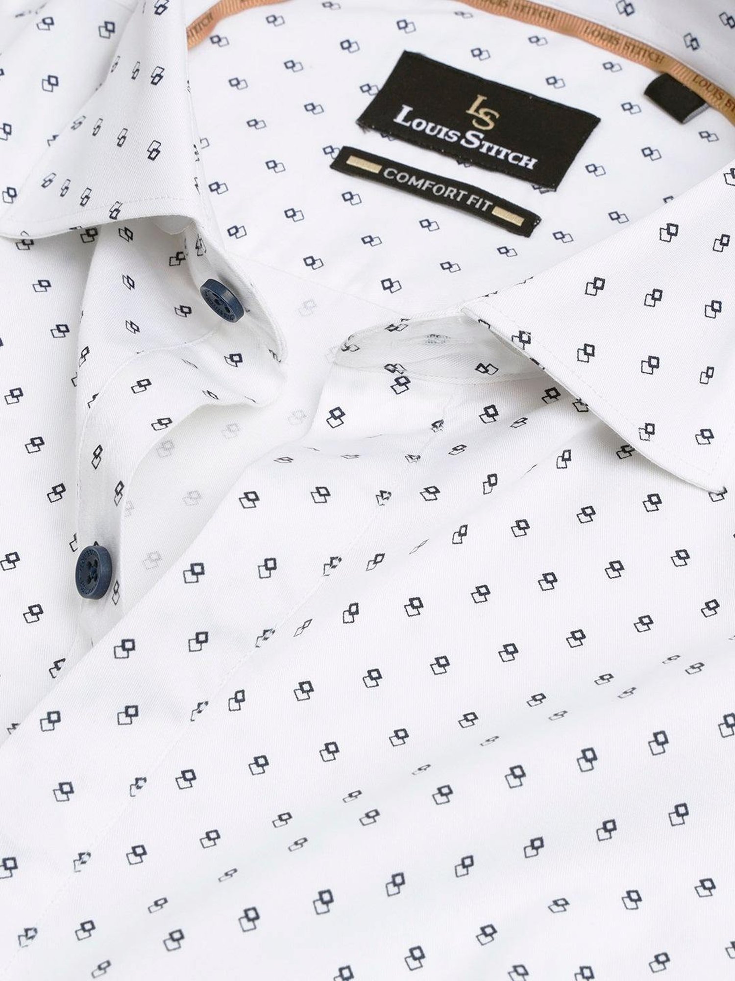 Louis Stitch White Cotton Regular Fit Printed Shirt