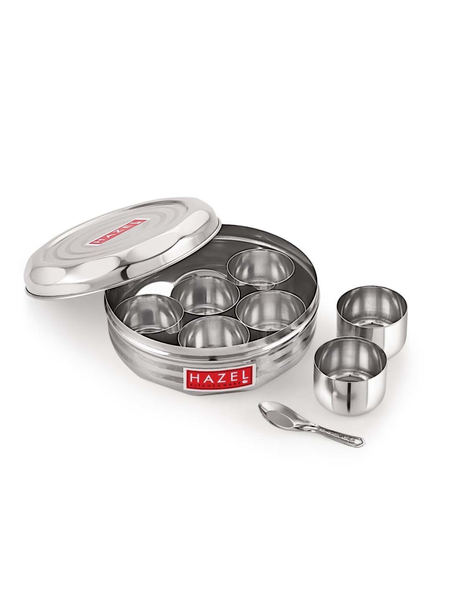 HAZEL Silver Stainless Steel 18.5 cm Kitchen Storage Container Masala Box