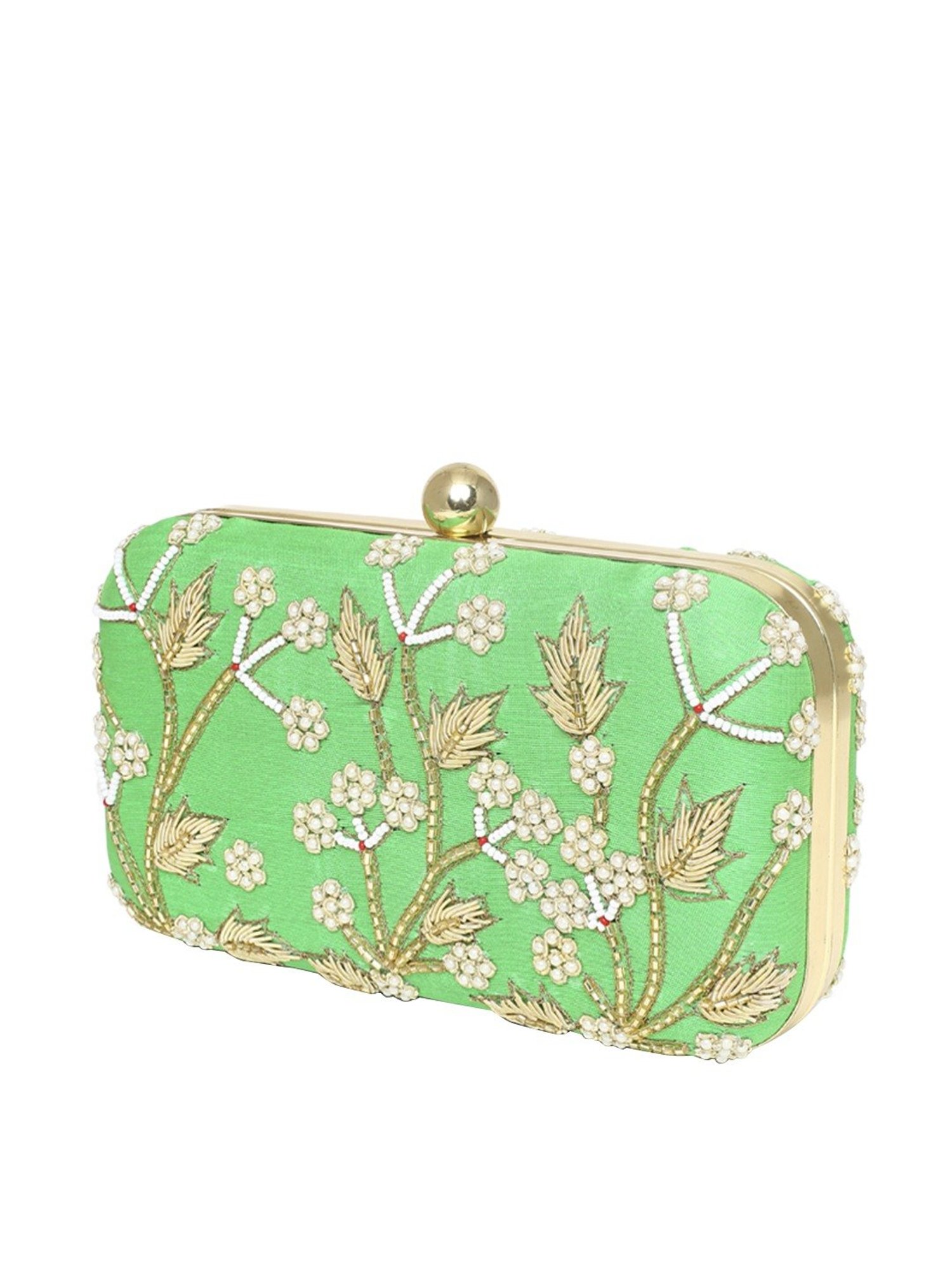 Tarini Nirula Green Silk Minaudiere Clutch
