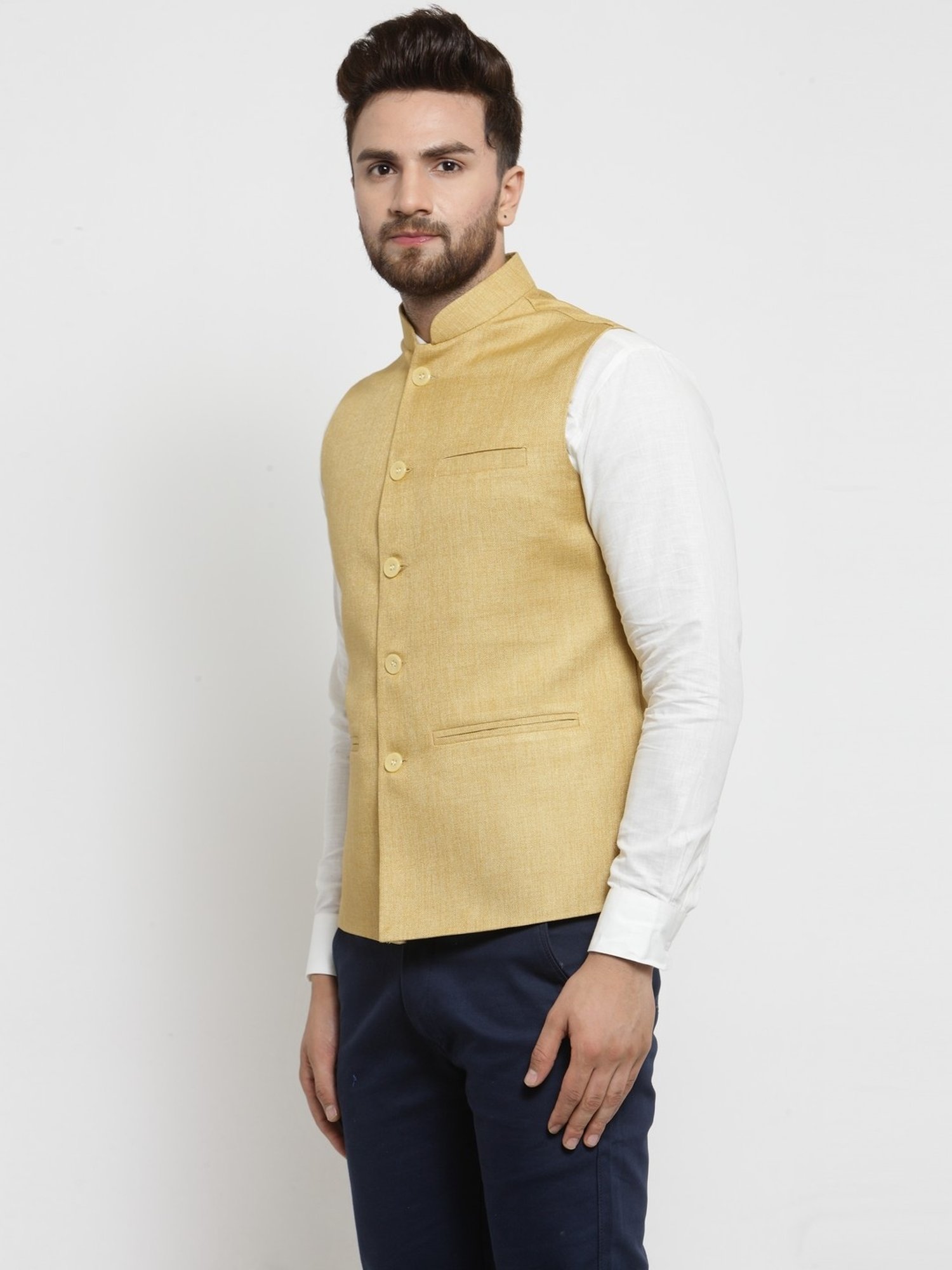Treemoda Mustard Yellow Regular Fit Nehru Jacket