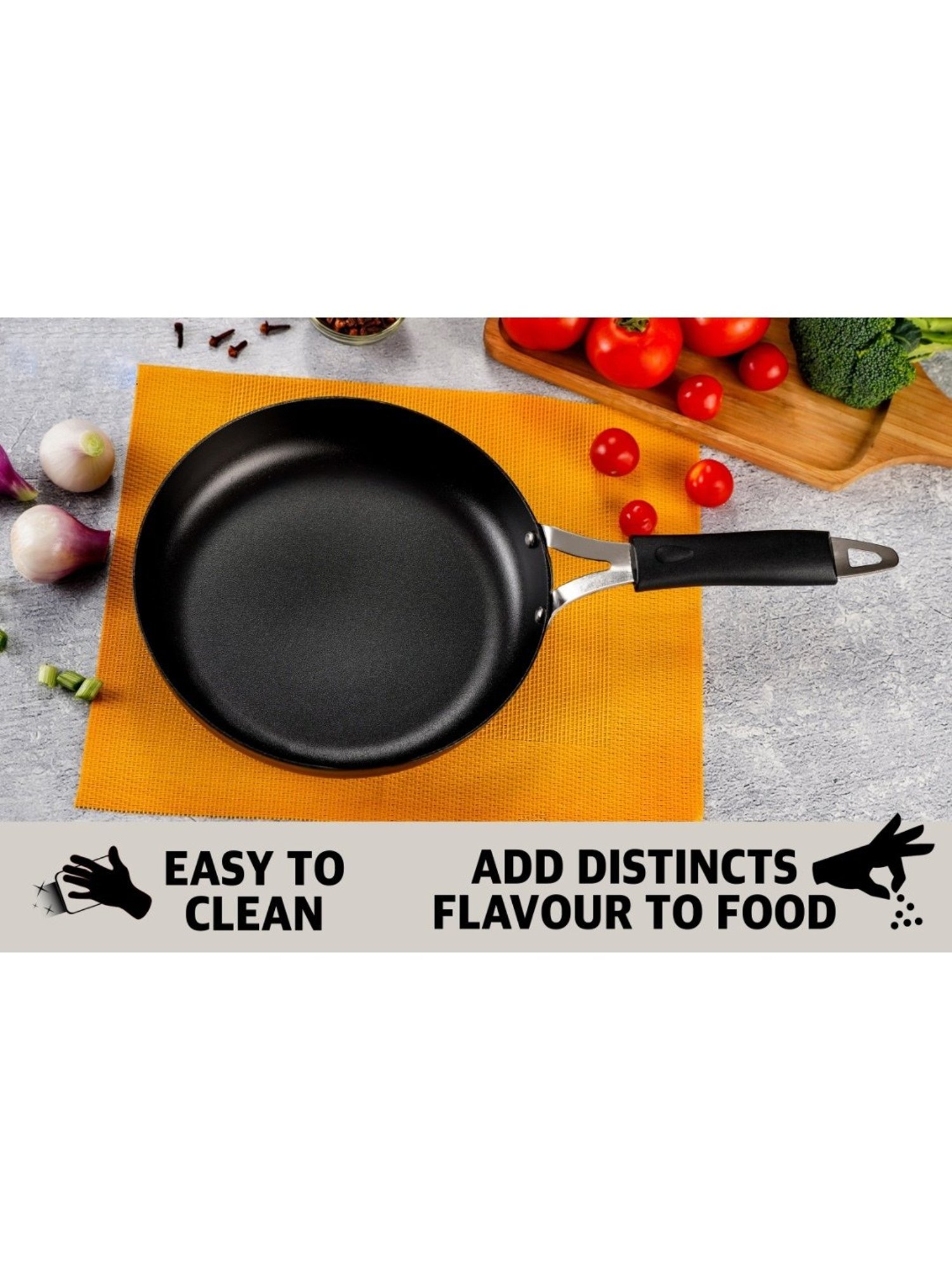 Sumeet Pre Seasoned Carbon Steel (Iron) Fry Pan for Frying |22.3cm|1500ml, Gas & Induction-Friendly
