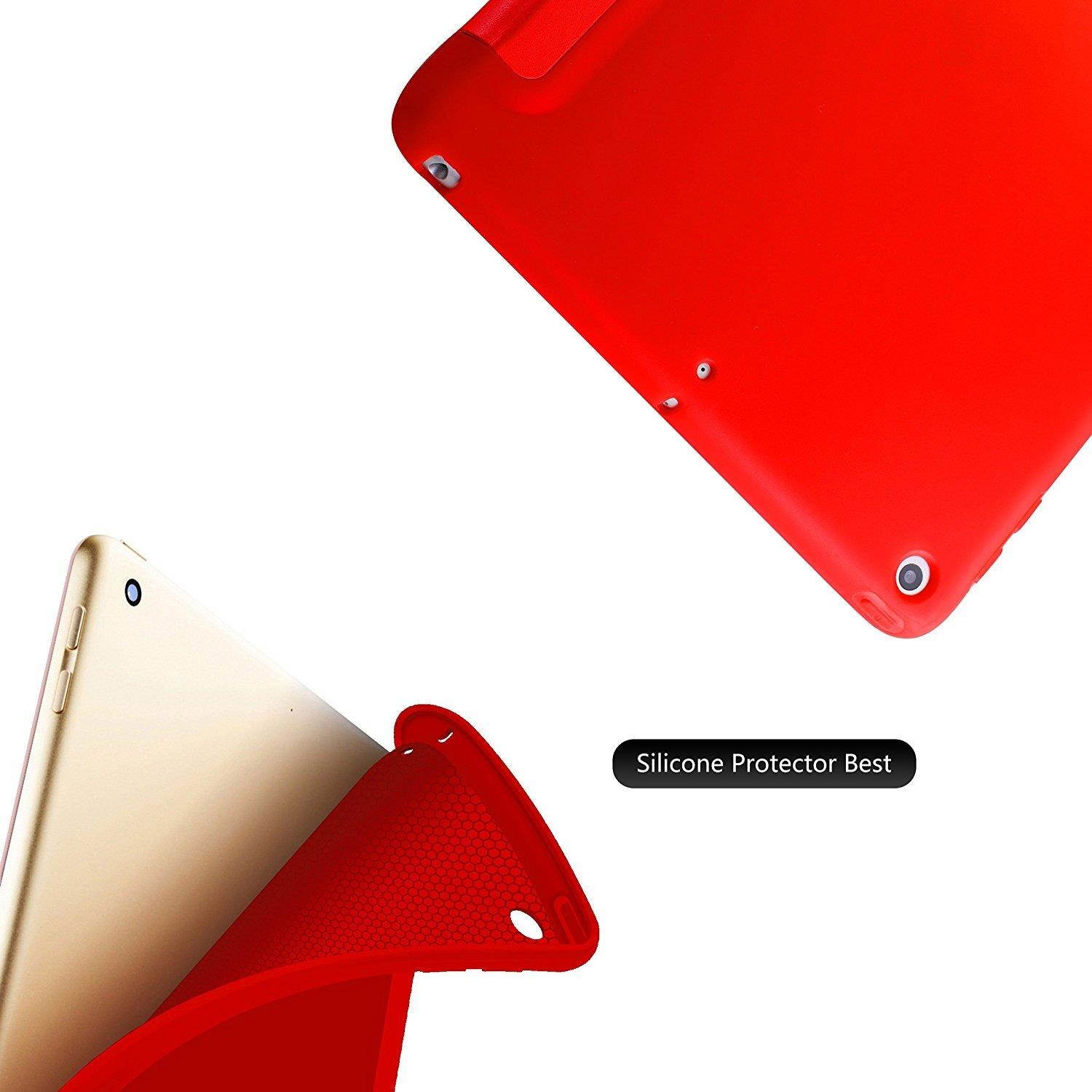 iPad Air Case 1st Gen 9.7 Inch 2013 - Soft Silicone Back (?For Extra Shock Protection) TriFold Ultra Slim Smart Cover Auto Sleep / Wake, MultiAngle Stand [iPad Air 1st Gen 9.7&rdquo; ]? Soft Back- Red