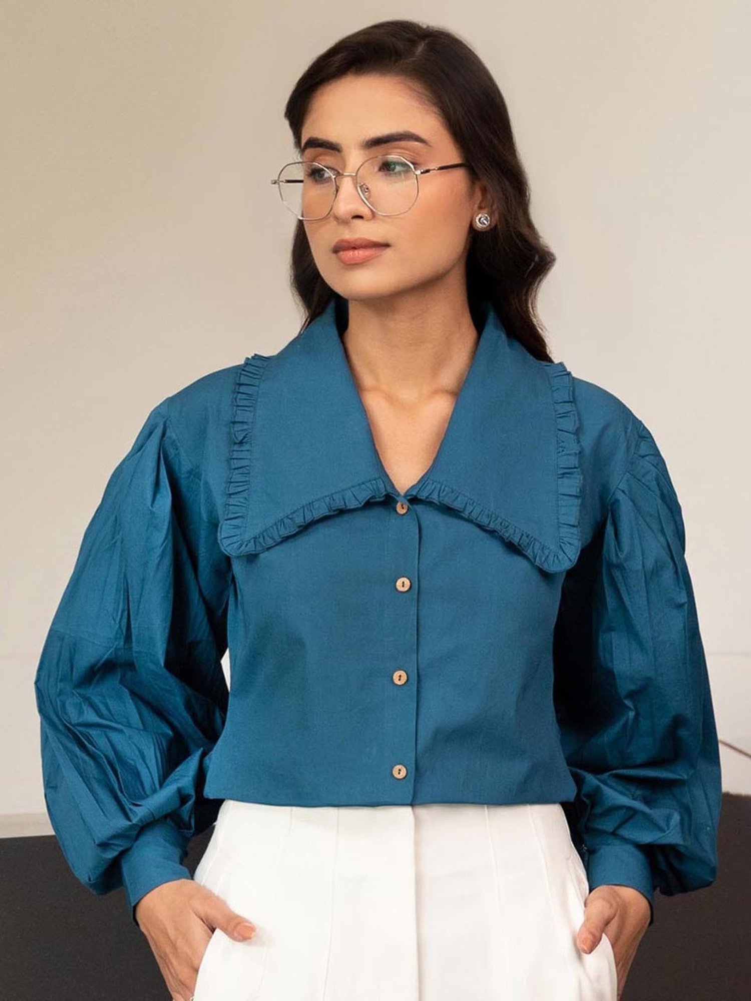 BInfinite Prussian Blue Baloon Sleeve Shirt