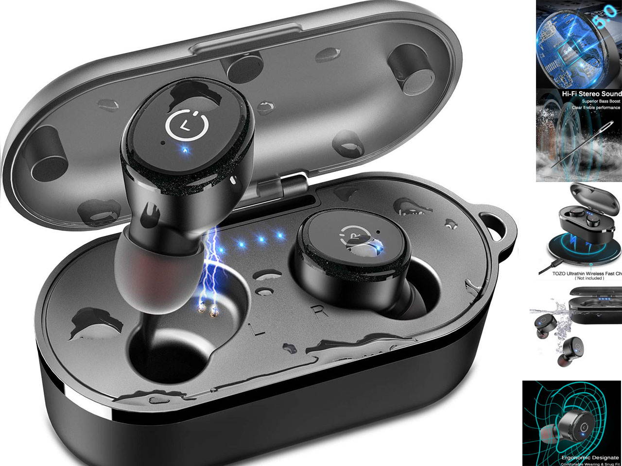 Wireless Earbuds, Bluetooth 5.0 Headphones, Wireless Earphones with Wireless Charging Case, Waterproof IPX8 TWS Stereo Headphones in-Ear Built-in Mic Headset Premium Sound with Deep Bass for Sport