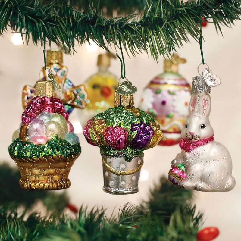 Old World Christmas 2.75" Mini Easter Set Flowers Basket Egg Chick Cross  -  Tree Ornaments