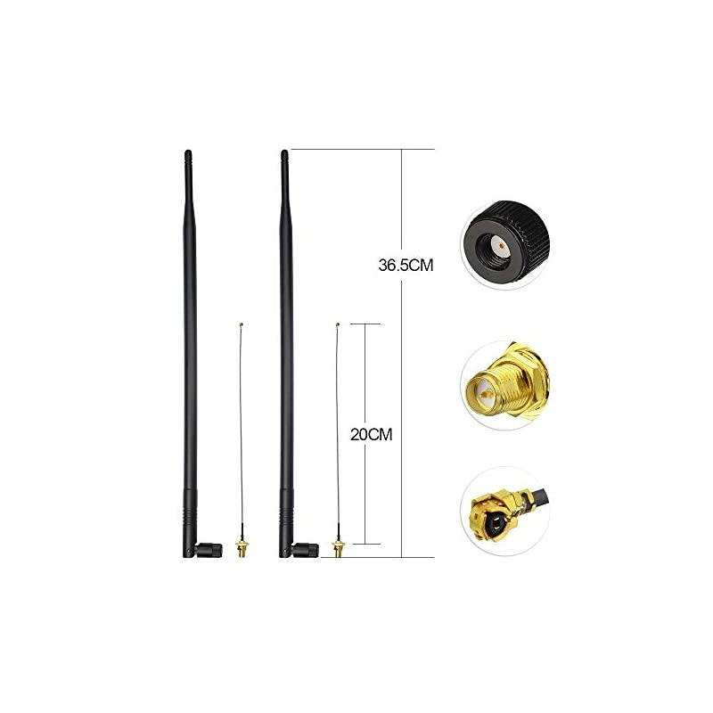 2 x 11dBi High Gain 24GHz Dual Band WiFi RPSMA Antenna + 2 x 20cm UFLIPEX Cable for Wireless Routers Mini PCIe Cards Network PCI WiFi WAN Repeater etc
