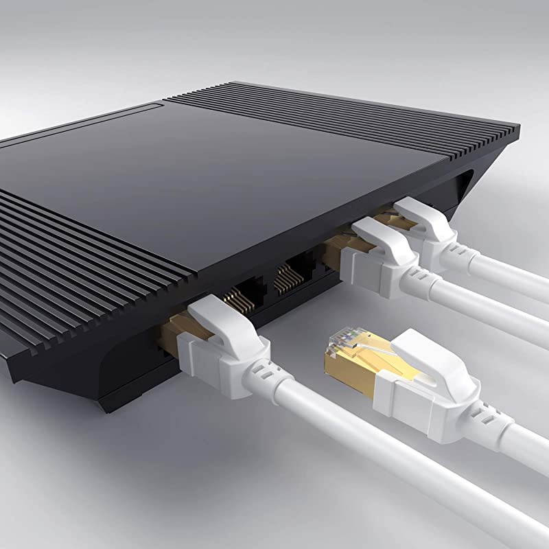 Cat8 Ethernet Cable 25FT with Cable Clips  Shielded RJ45 LAN Internet Network Cable 40Gbps 2000MHz Gigabit Patch Cord Wire for Modem Router PS3 PS4 Xbox White