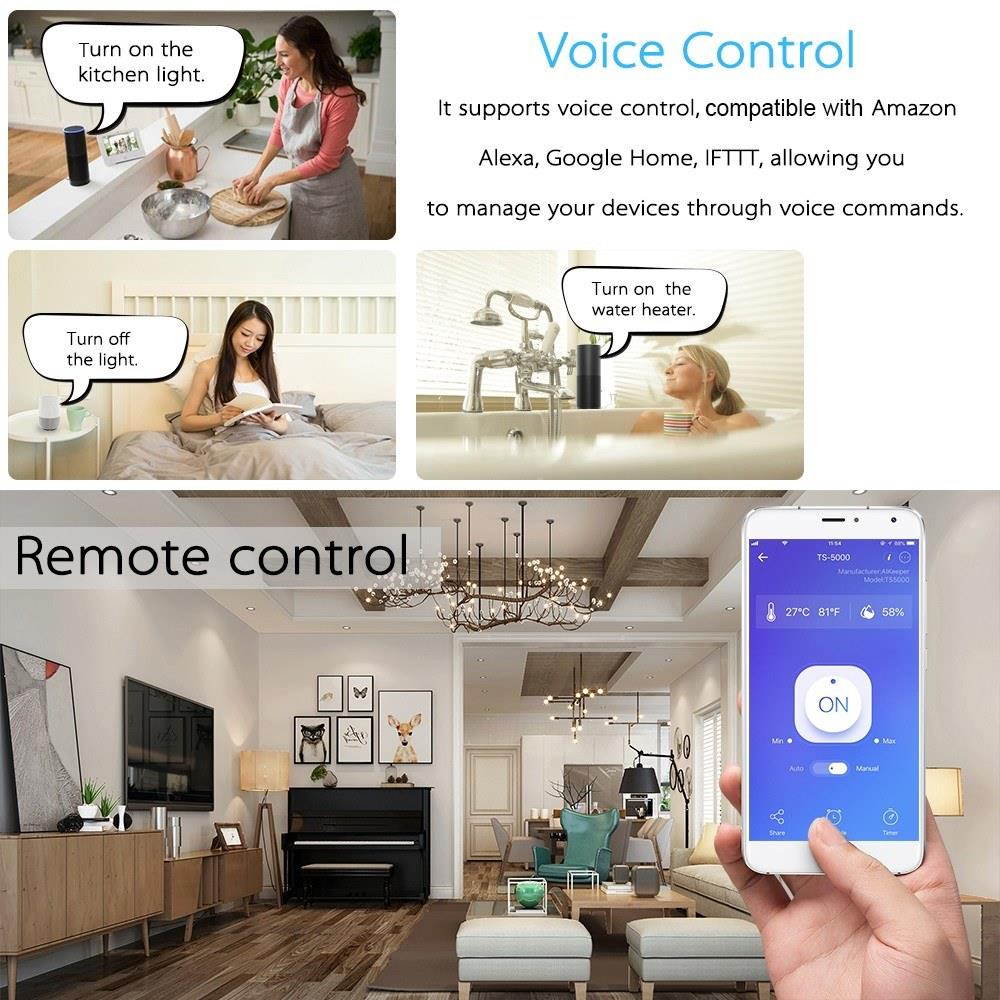 Wireless APP Remote Control Power Outlet Smart Thermostat Humidistat Timing Plug Socket Compatible with Amazon Alexa Echo Google Nest Home AC90-250V 16A EU Plug