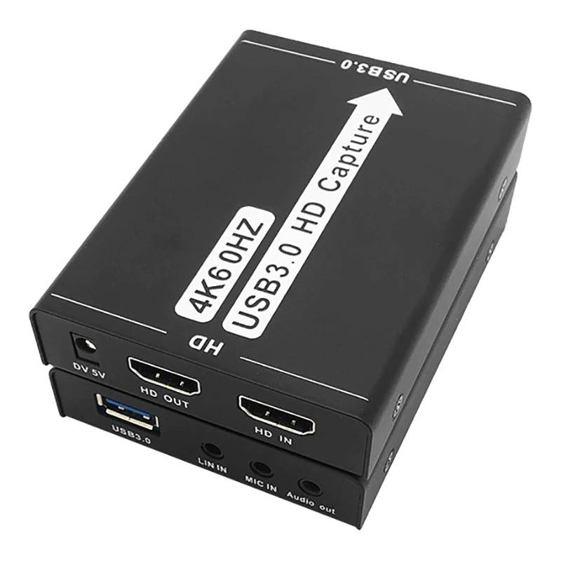 USB3.0 Capture Card, 4K HDMI to USB Driver-Free Game Broadcaster Microphone HD Video 1080P Capture Card