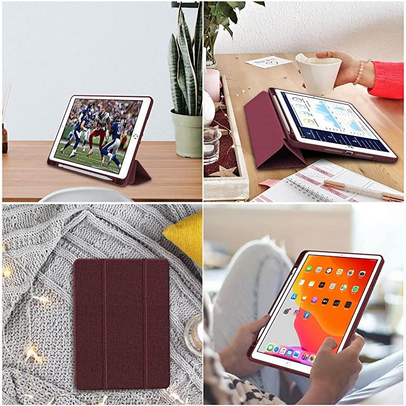 New iPad 102 Case with Pencil Holder iPad 8th Generation 20207th Generation 2019 CasePremium Shockproof Case with Soft TPU Back CoverAuto SleepWake for Apple iPad 102 Wine