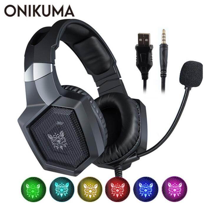 ONIKUMA Gaming Headset - Stereo K8 Gaming Headset for PS4 Xbox One, Noise Cancelling Mic Over Ears Gaming Headphones with Mic for Nintendo Switch Playstation 4 Laptop Smartphones and PC-RGB LED Light