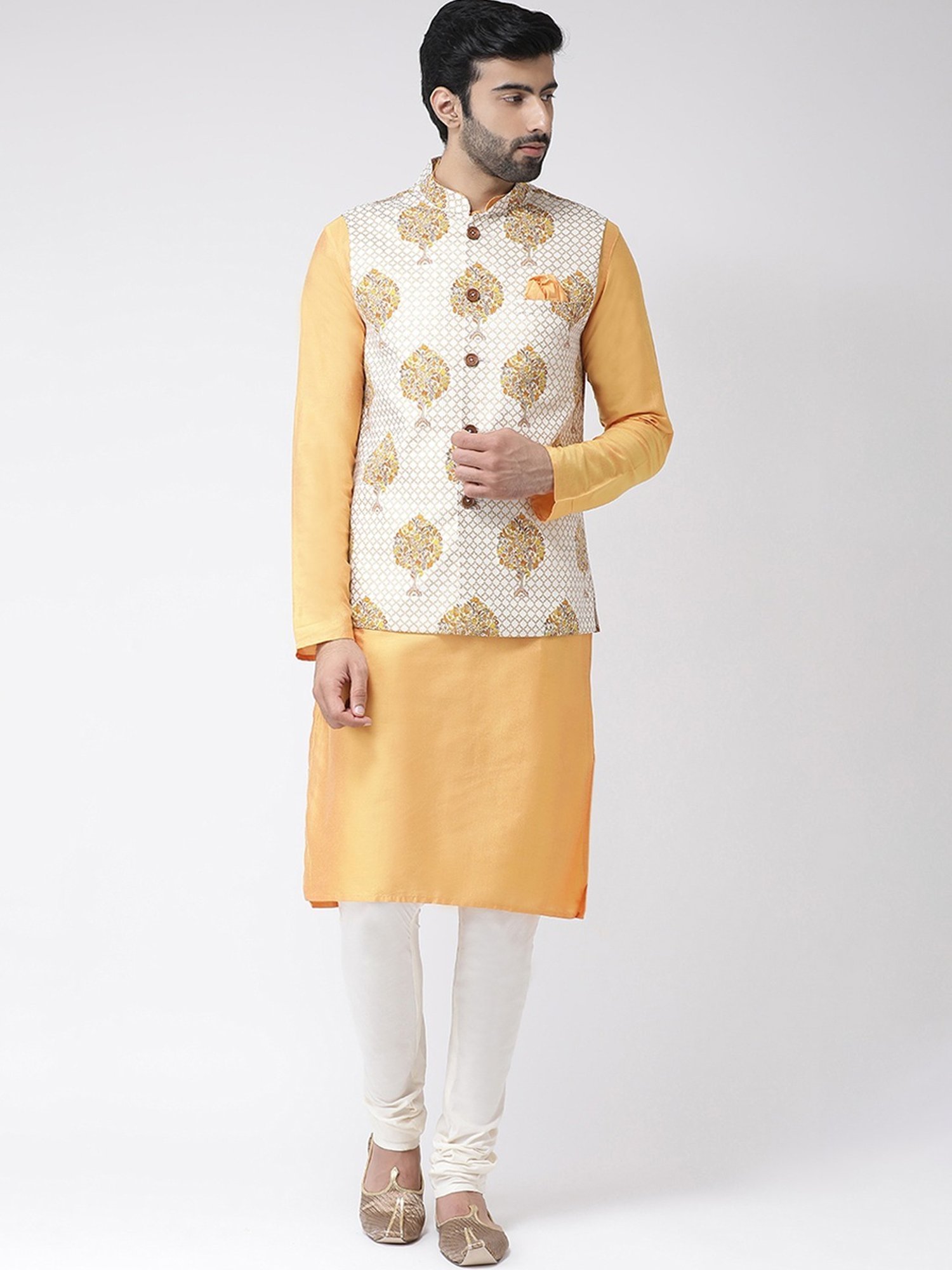 KISAH White Regular Fit Printed Nehru Jacket