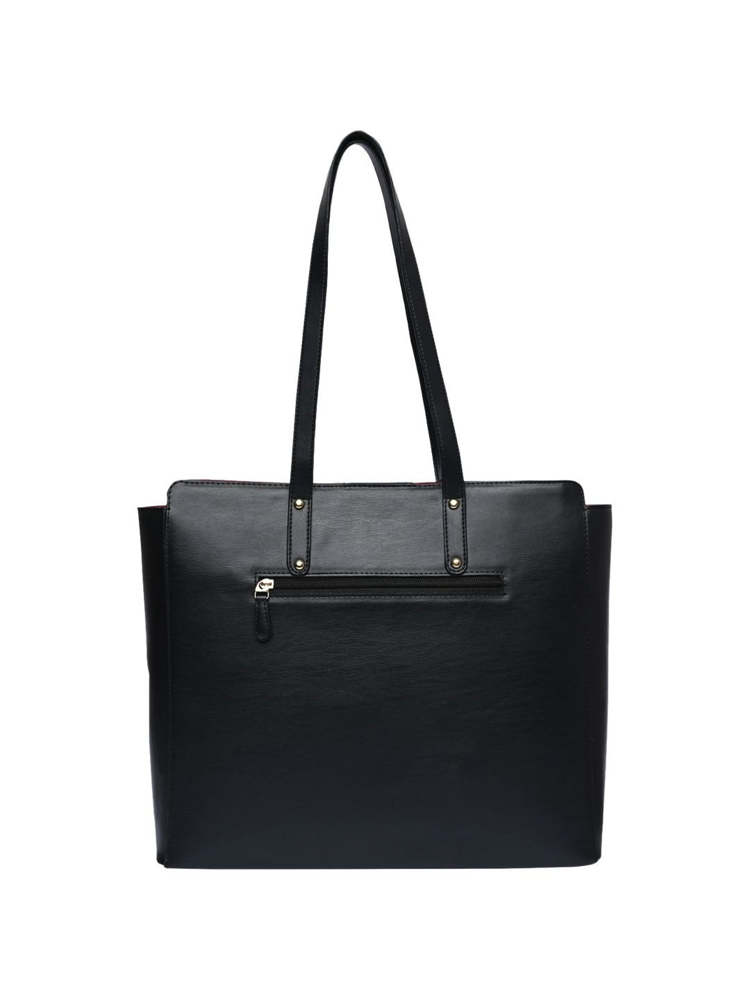 Horra Black Solid Large Tote Handbag with Pouch