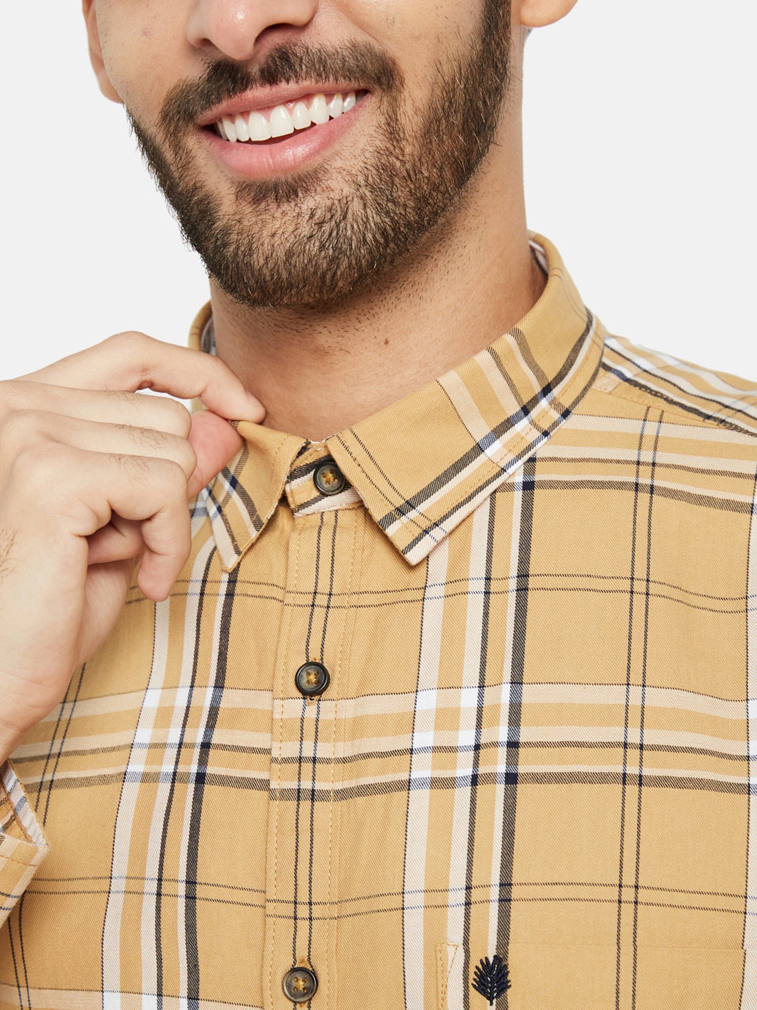 METTLE Mustard Regular Fit Check Shirt