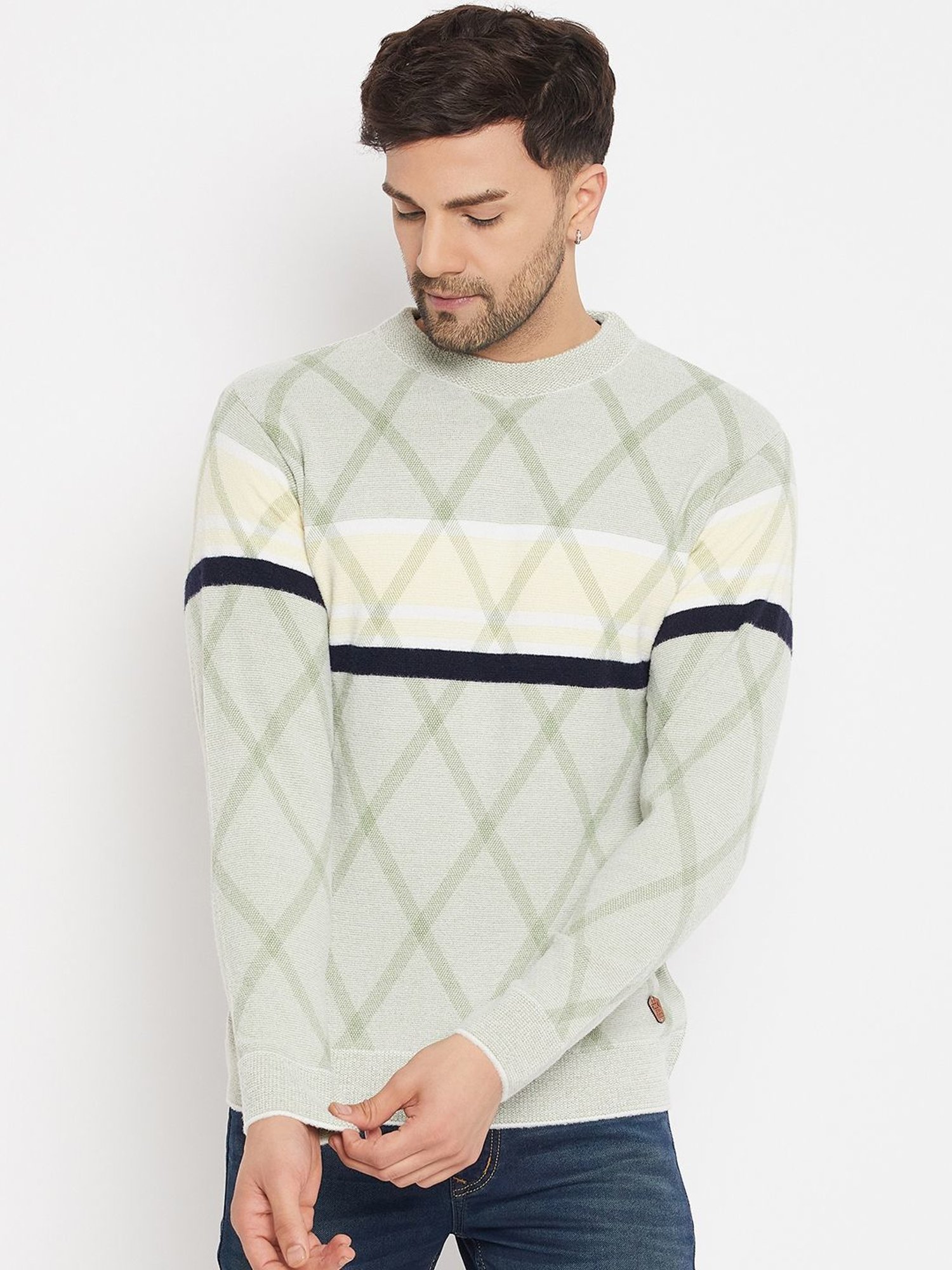Duke Sage Green Regular Fit Self Pattern Sweater