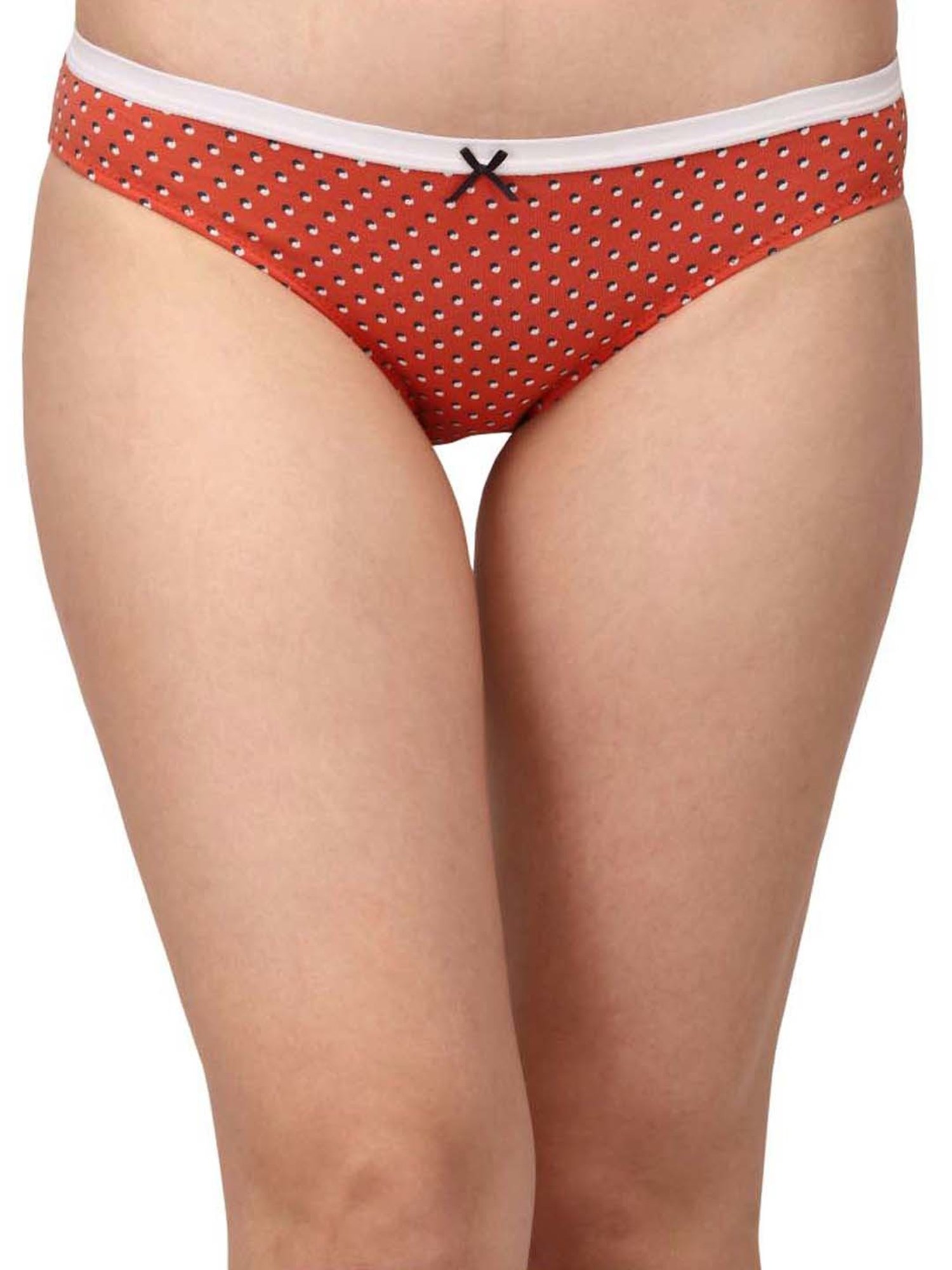 Soie White & Navy Cotton Printed Bikini Panties - Pack Of 6