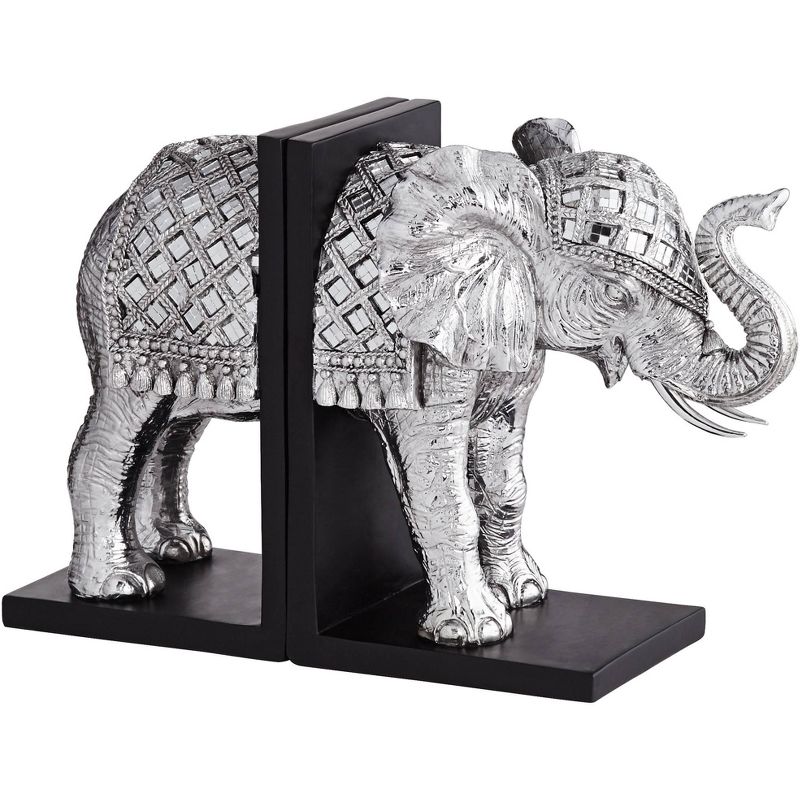 Hand Painted Silver Elephant Book-Ends 9 1/4" High