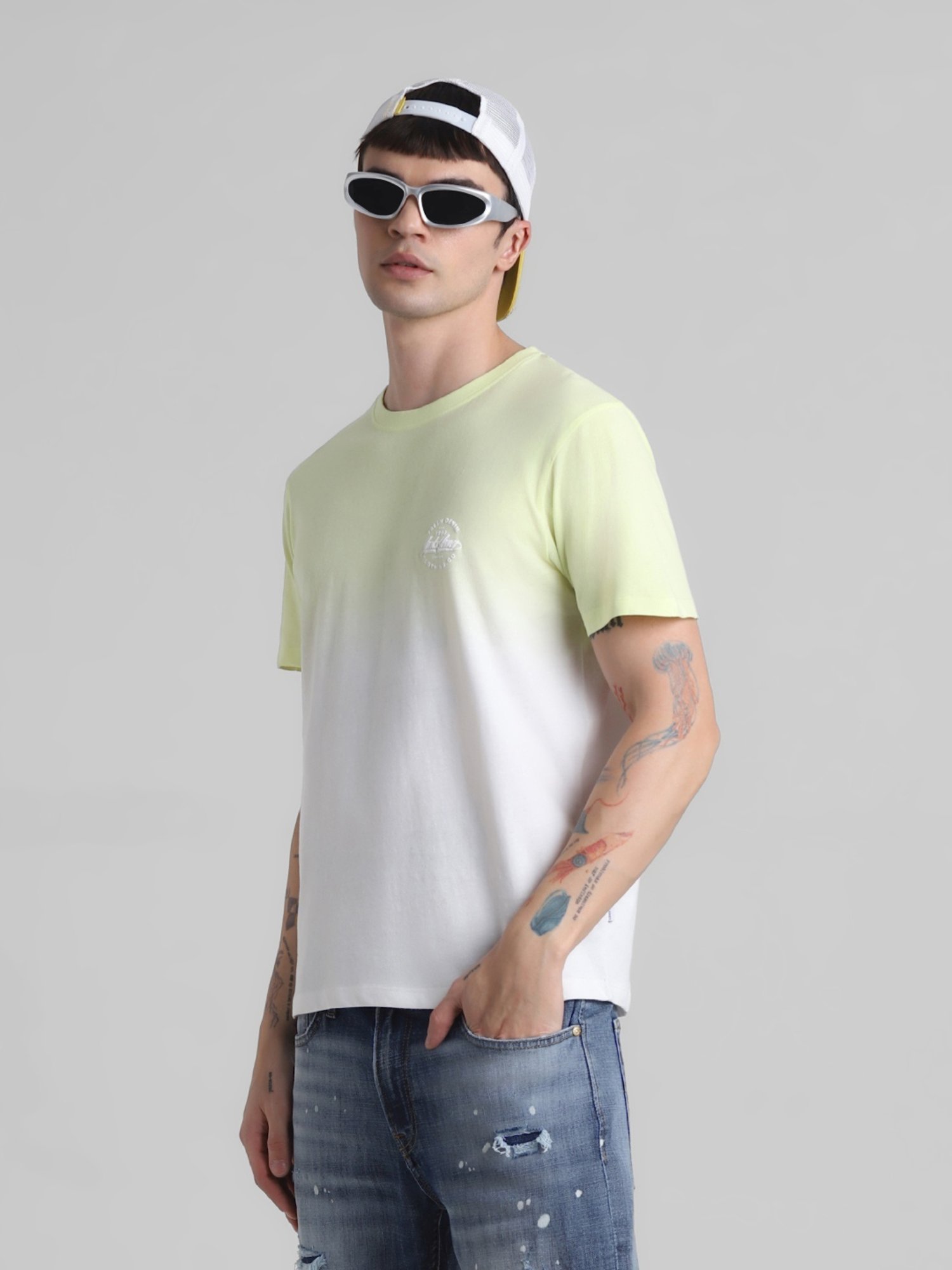 Jack & Jones Sunny Lime Cotton Regular Fit Self Pattern T-Shirt