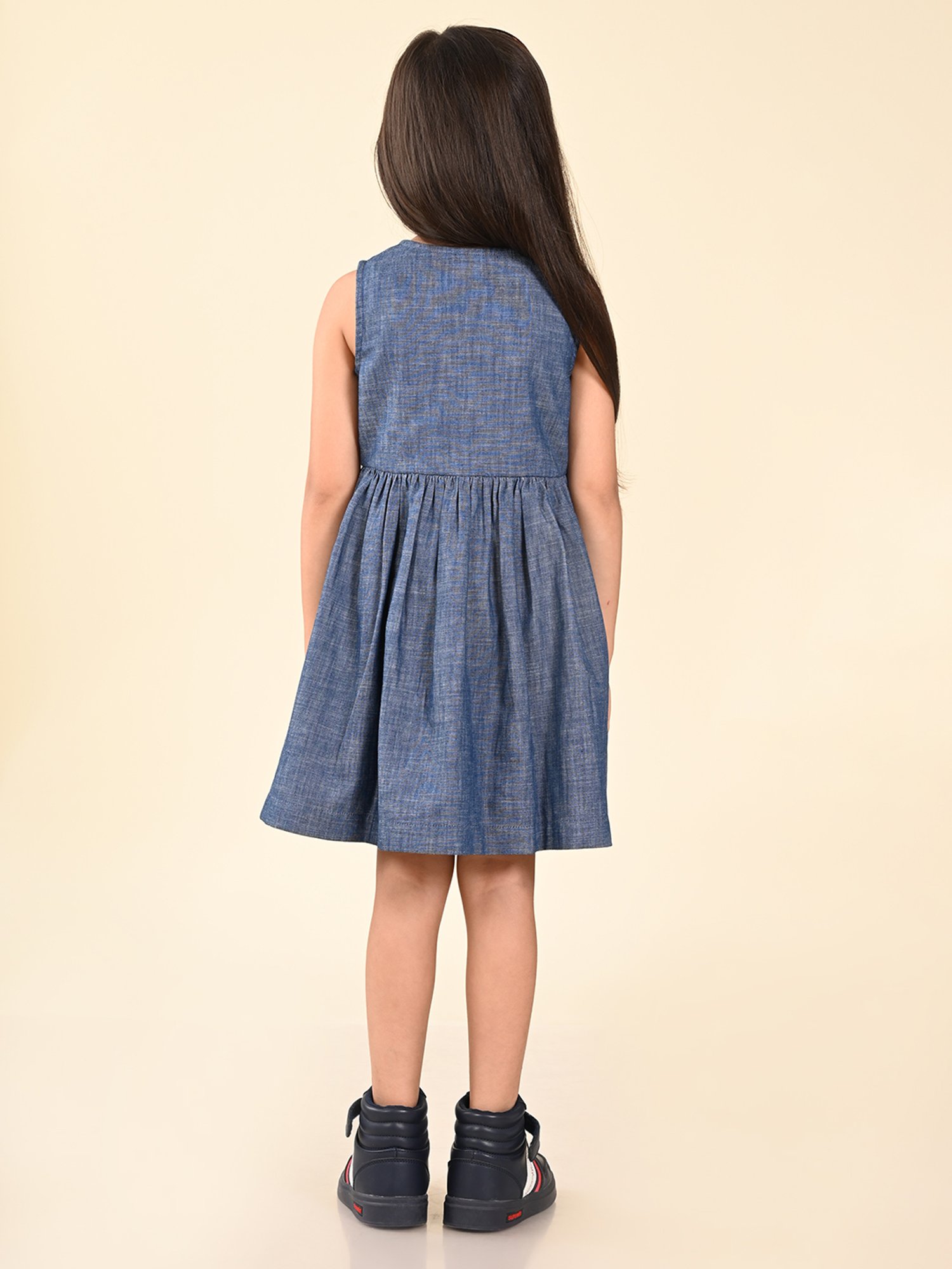 LilPicks Kids Blue Solid Dress