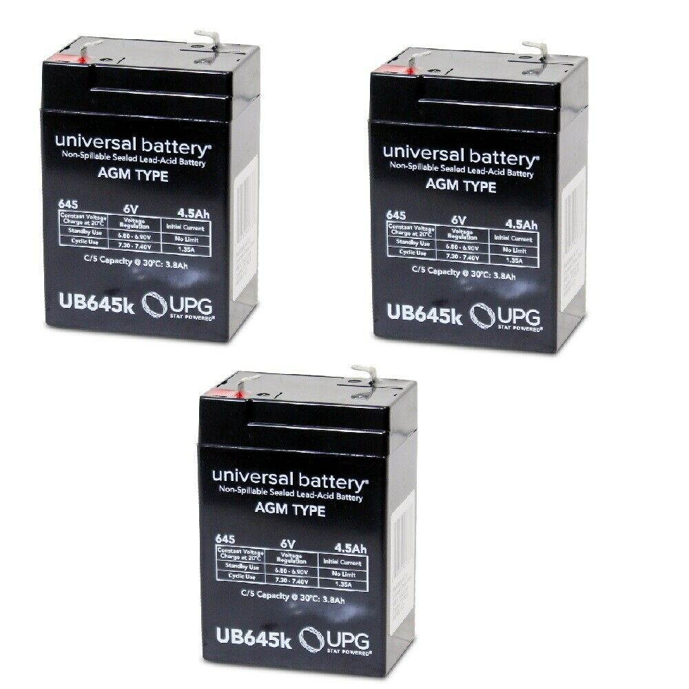 3PK UB645 6V 4.5AH Sealed Lead Acid (SLA) Battery - T1 Terminals - for ZB-6-4.5
