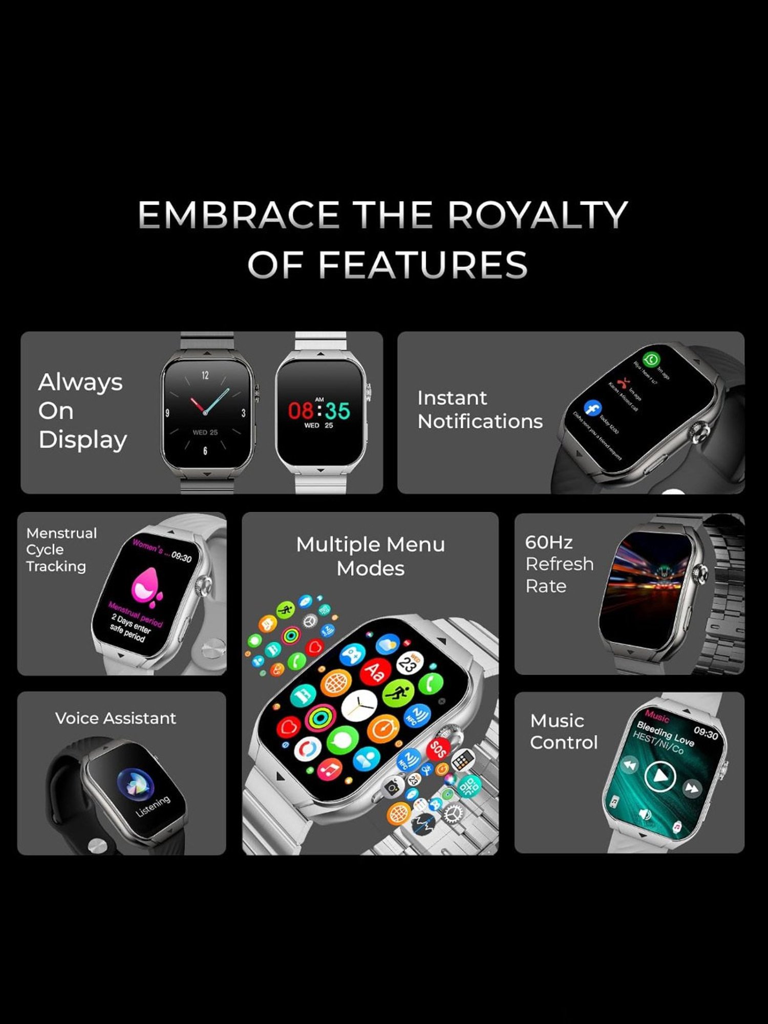 beatXP Unbound Curv 1.96 inch 3D Curved AMOLED Bluetooth Calling Smart Watch (Ice Silver)