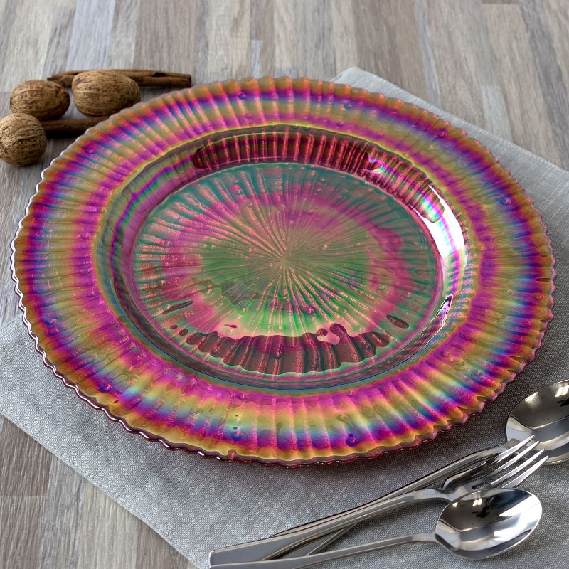 Gibson Elite Handmade Glass 2 PC Set 12.5 Inch Charger Plate in Red