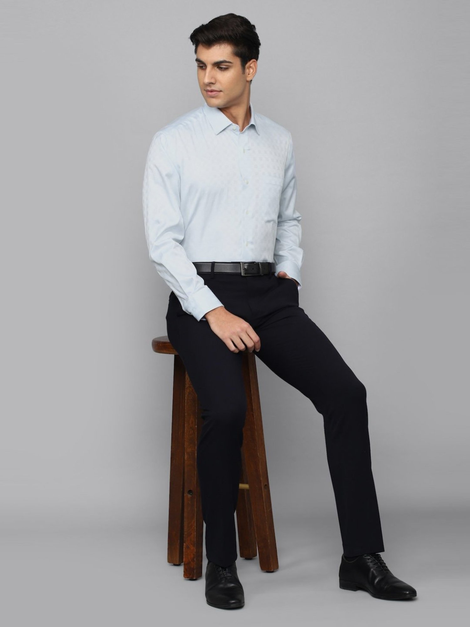 Luxure By Louis Philippe Blue Cotton Regular Fit Checks Shirt