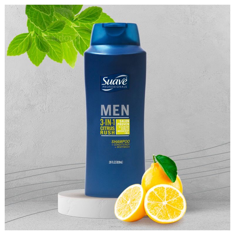 Suave Men 3-in-1 Shampoo Conditioner Body Wash for Gentle Cleansing and Conditioning Citrus Rush - 28 fl oz