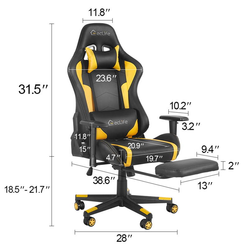 Eclife PC Gaming Chair Massage game chair/ergonomic design/office chair/Racing Style Gaming Chair/provide you with a comfortable game office environment(Yellow and Black)