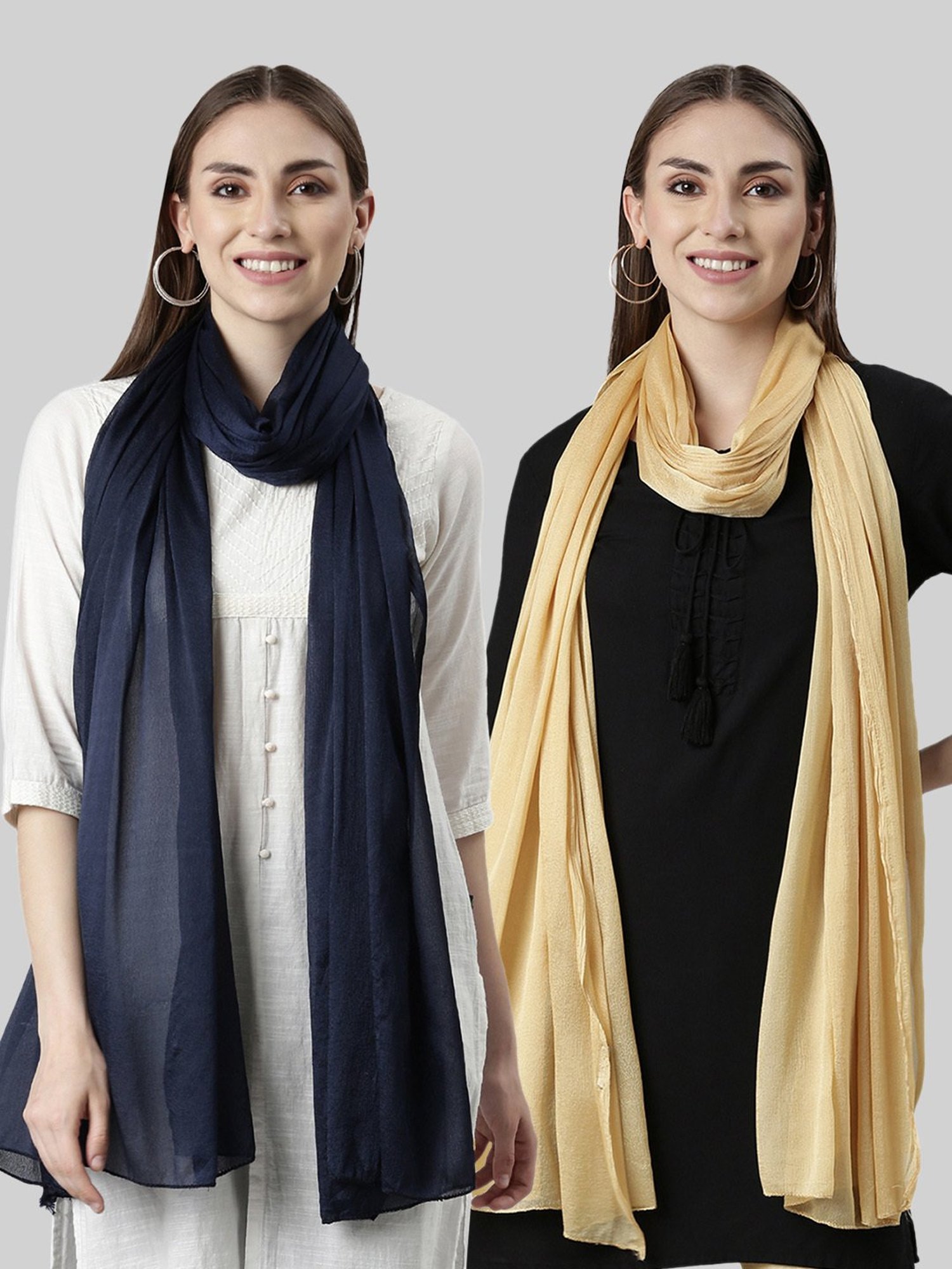 TWIN BIRDS Navy & Gold Dupatta - Pack of 2