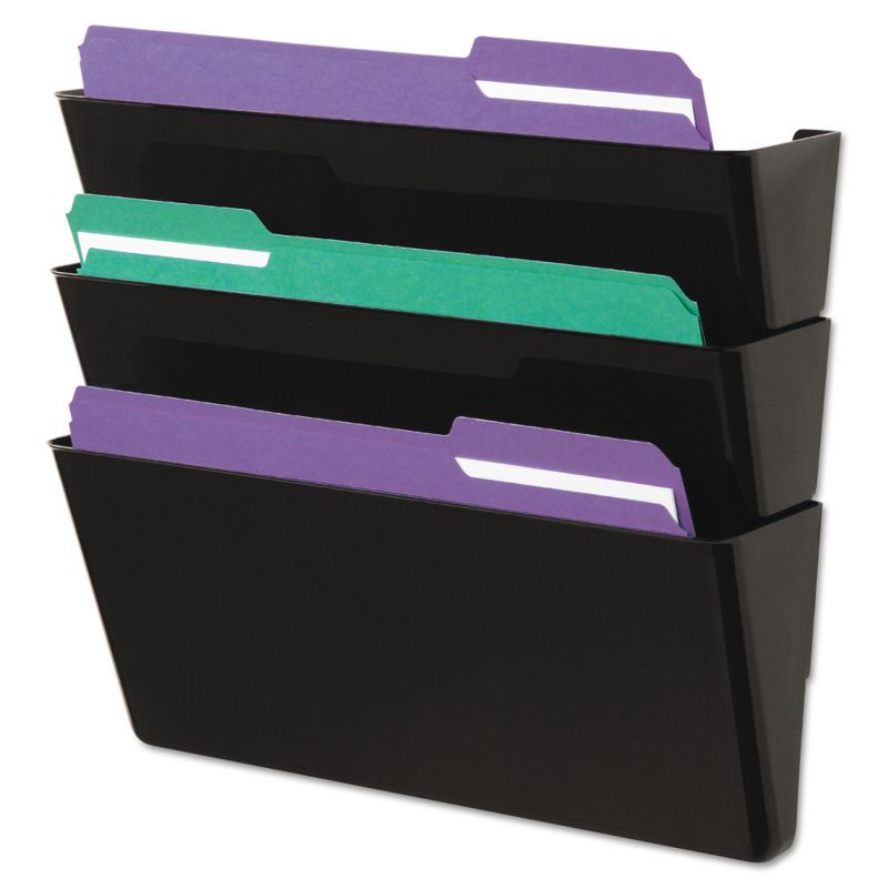 Universal Recycled Wall File, Three Pocket, Plastic, Black