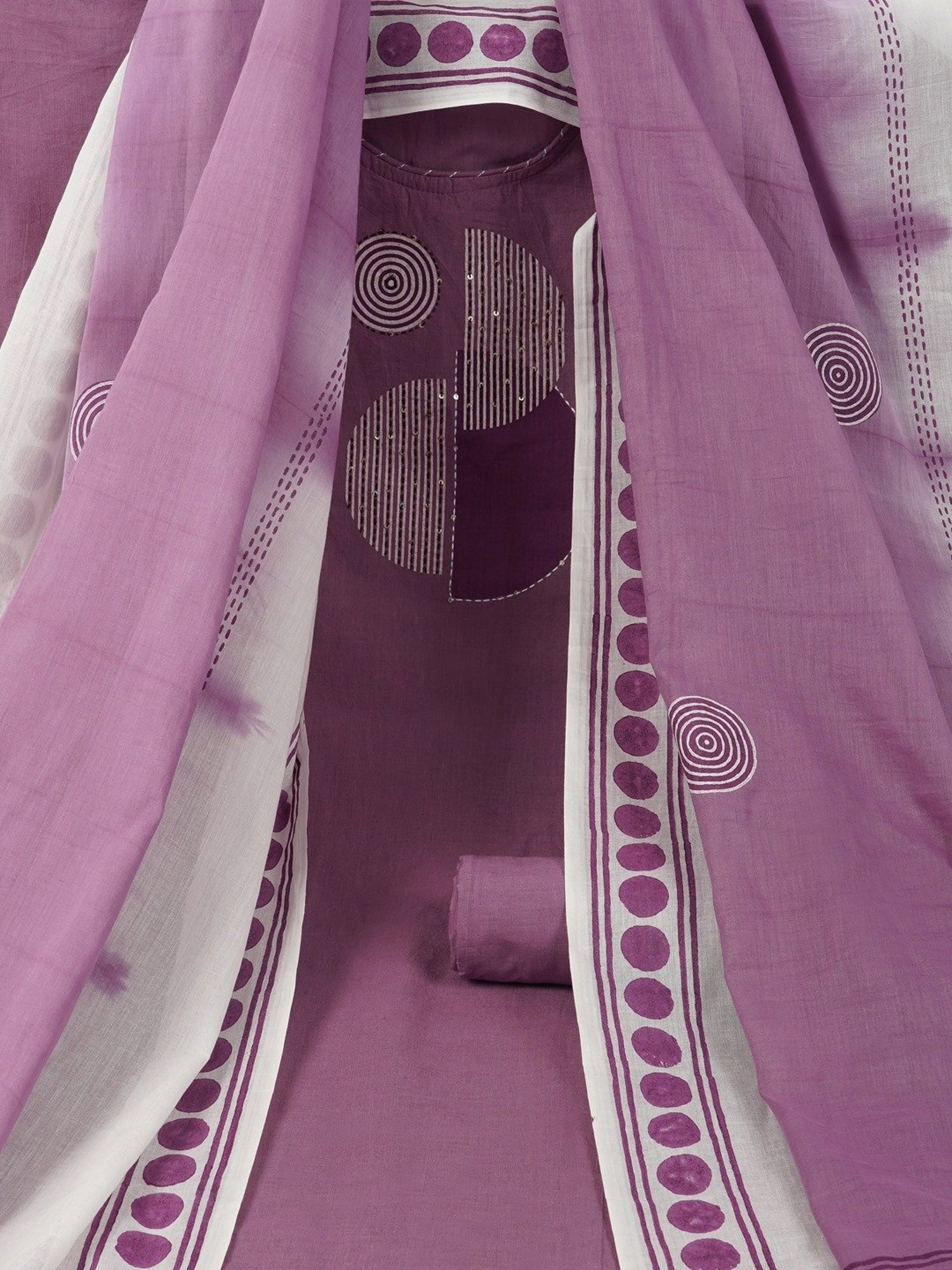 Kami Kubi Purple Geometric Dress Material