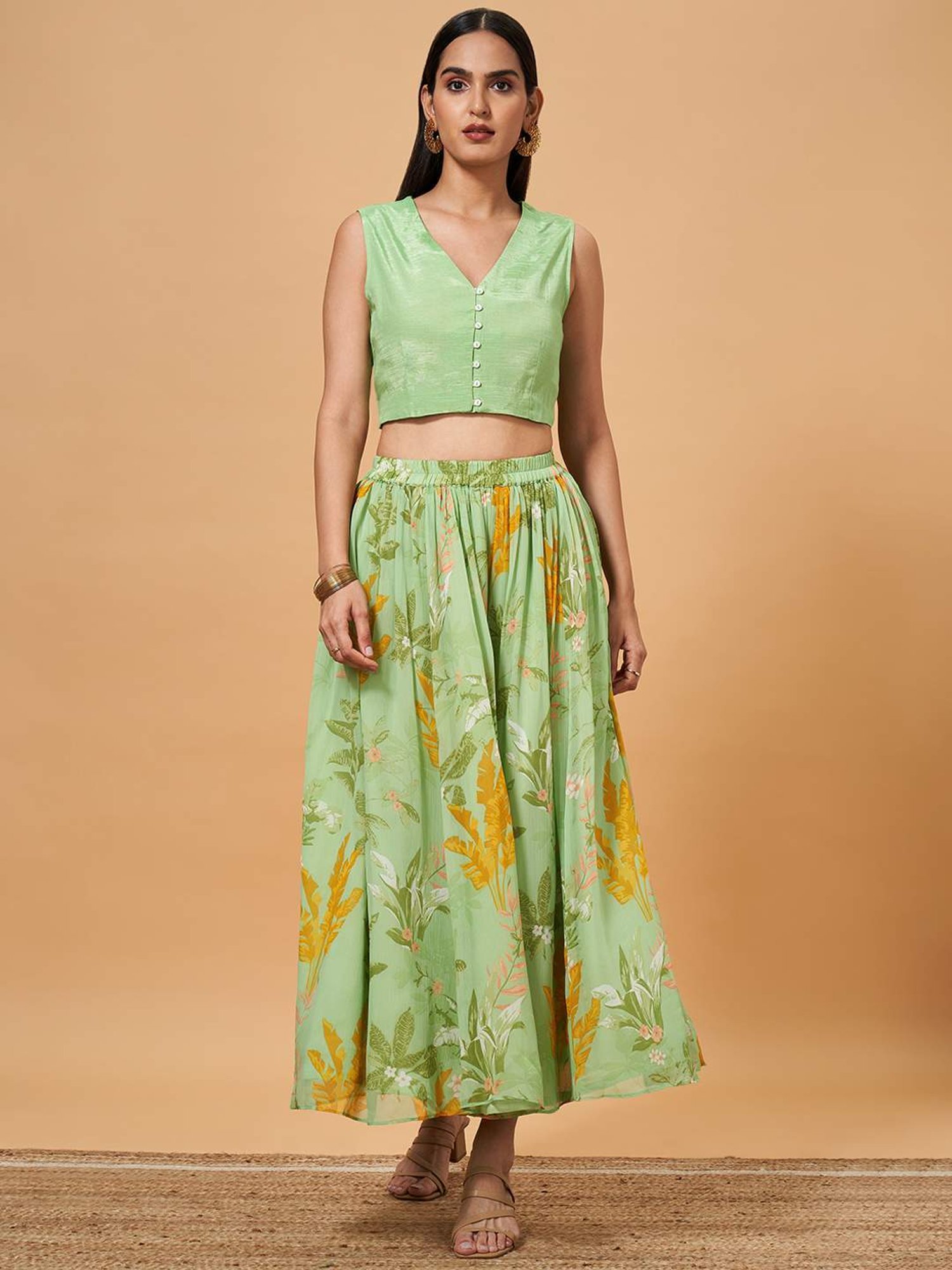 Marigold Lane Lime Green Regular Fit Top Palazzo Set