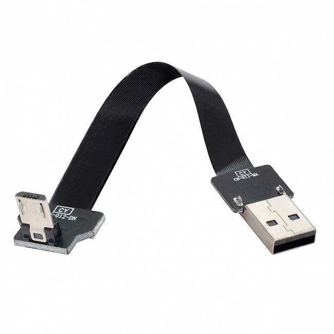 Jimier 0.2M Down Angled USB 2.0 Type-A Male to Micro USB 5Pin Male Data Flat Slim FPC Cable for FPV & Disk & Phone