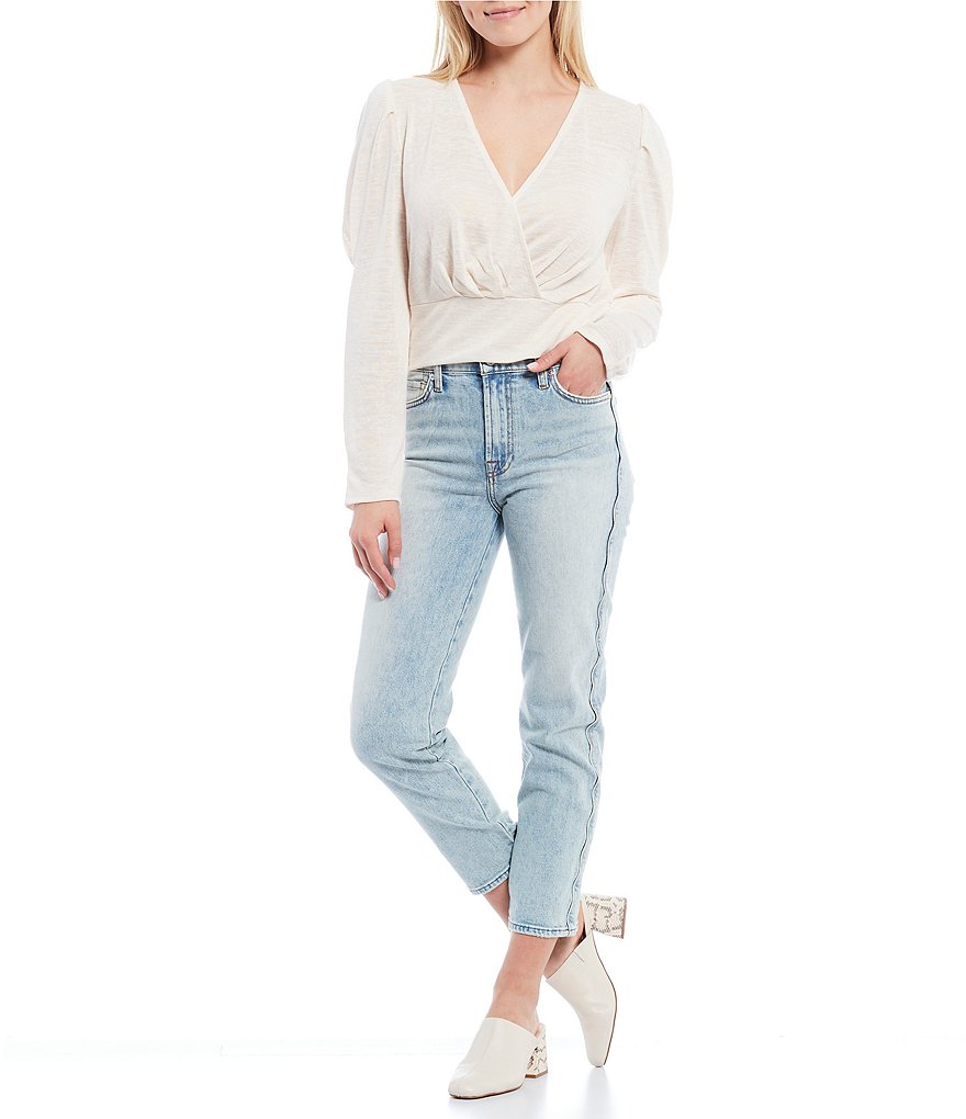 7 for all mankind High Waist Scalloped Side Seam Straight Leg Jeans