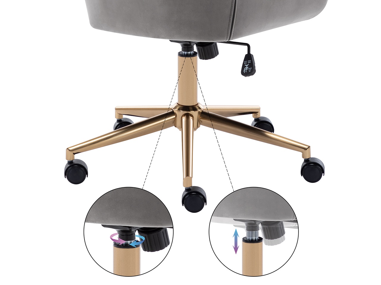 Swivel Height Adjustable Task Chair with Arms Velvet Upholstered Office Chair