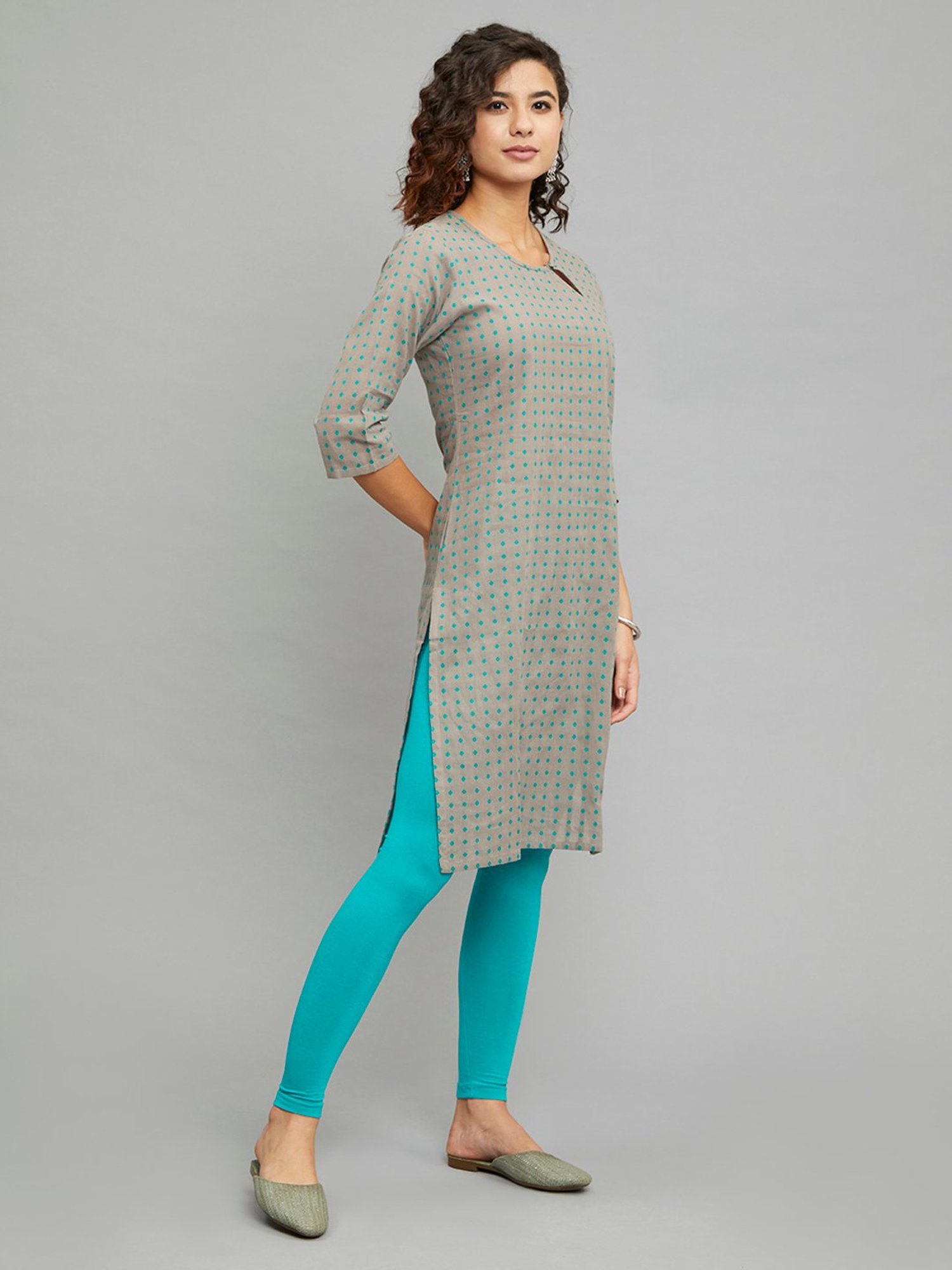 paislei Grey Printed Straight Kurta