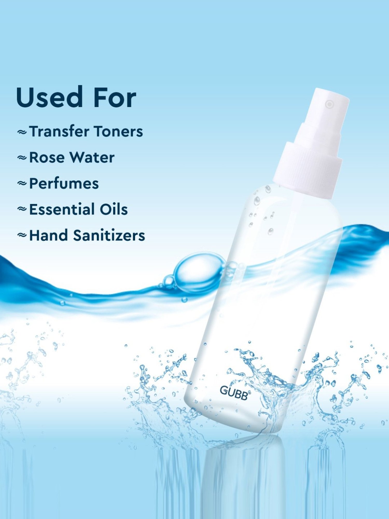 GUBB Travel Bottle Set for Toiletries - Spray Bottle, Pump Bottle & Cap Bottle