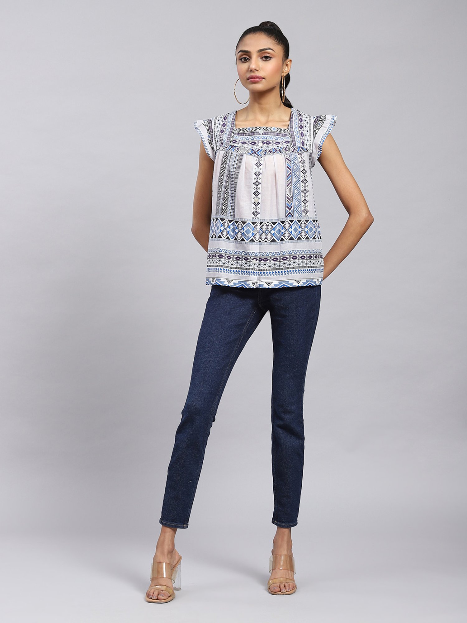 Label Ritu Kumar Blue Geometric Print Top