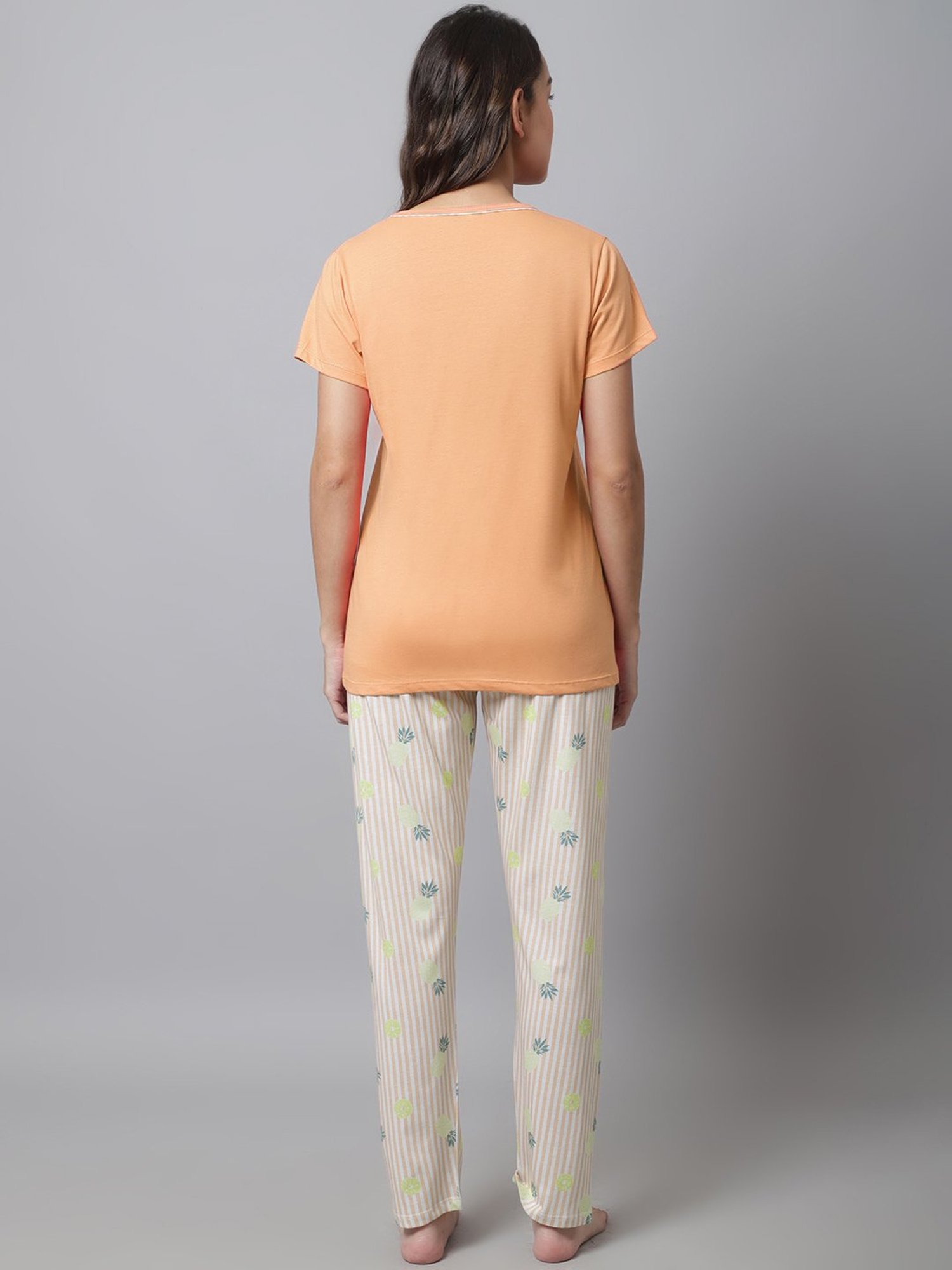 Kanvin Orange Printed Top Pyjamas Set