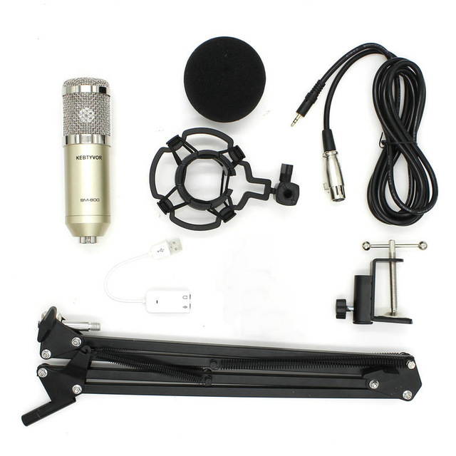 Bm800 Professional Recording Condenser Microphone Kit Studio Live Stream Broadcasting + NB35 Stand Holder +USB sound Adapter