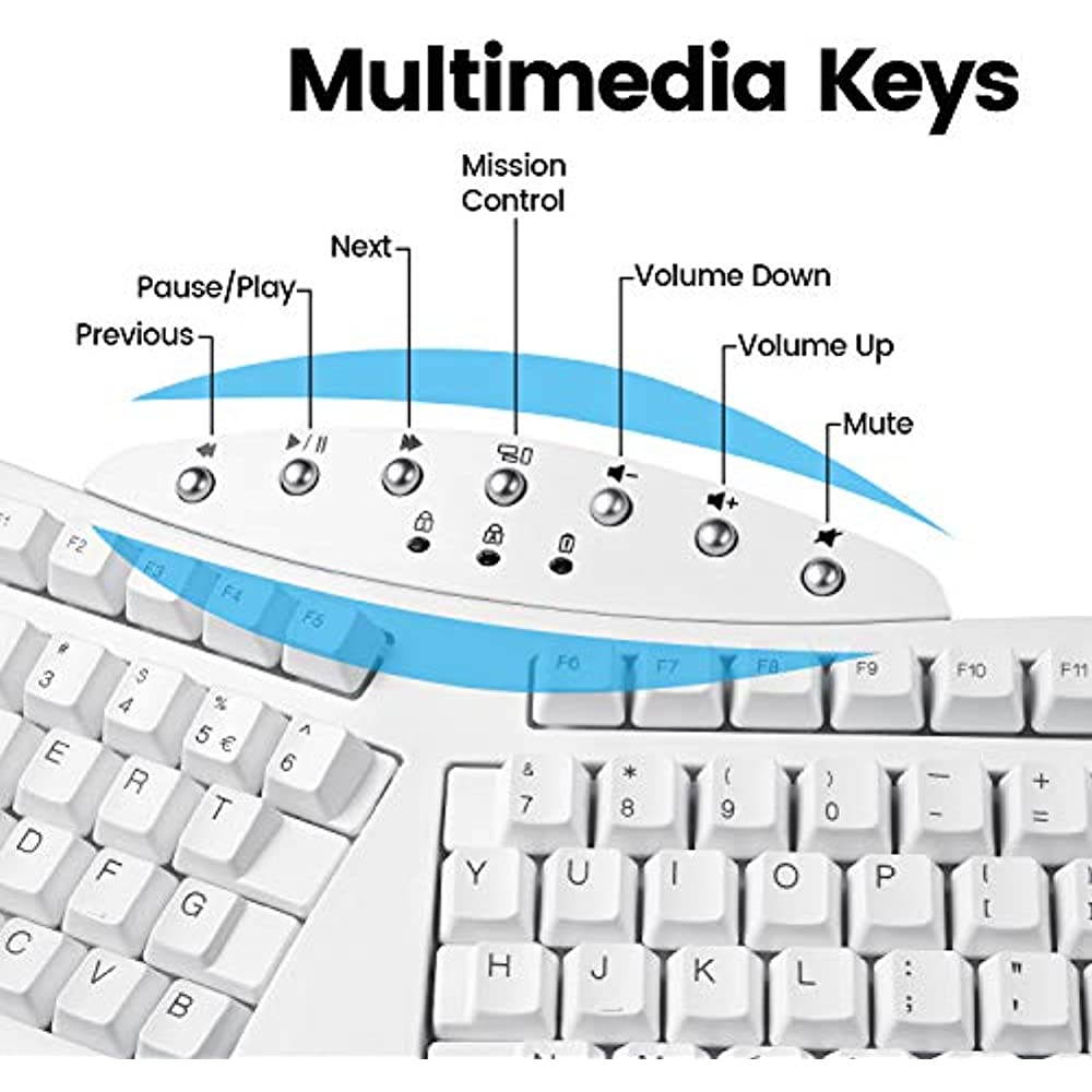 Perixx PERIBOARD-612W Wireless Ergonomic Split Keyboard with Dual Mode 2.4G and Bluetooth Feature, Compatible with Windows 10 and Mac OS X System, White