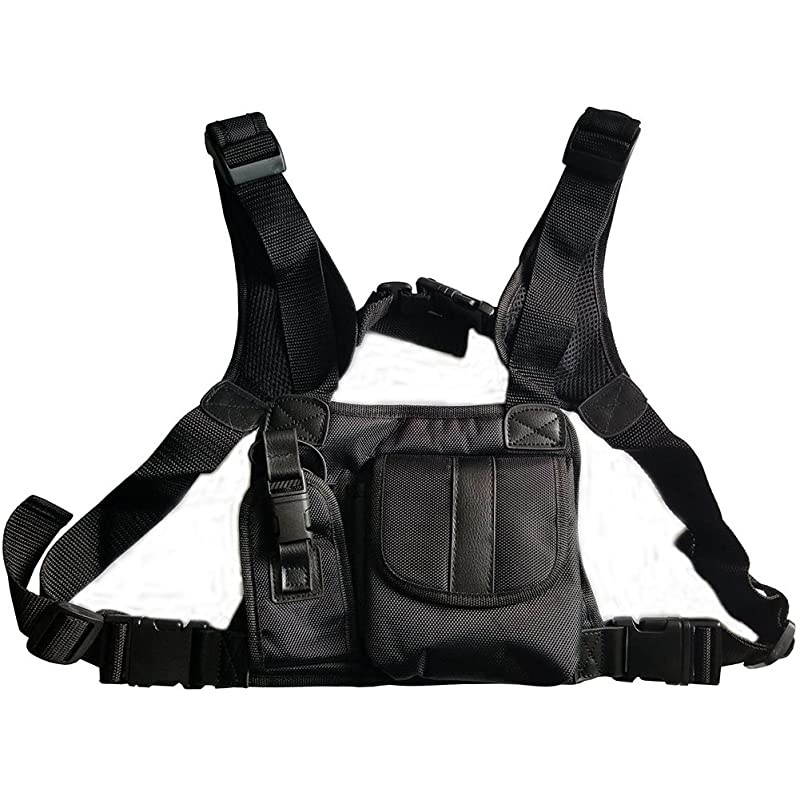 Universal Hands Free Chest Harness Bag Holster for Two Way Radio Rescue Essentials Leather Black